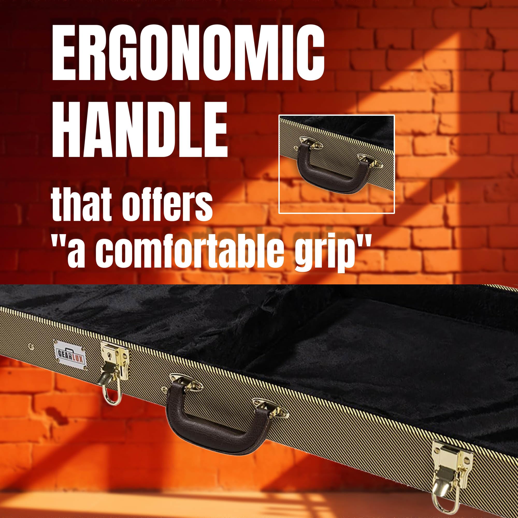 Gearlux Rectangular Wooden Electric Guitar Hard Case For Fender Jaguar/Jazzmaster And Offset Guitars With Exterior Lock And Key,