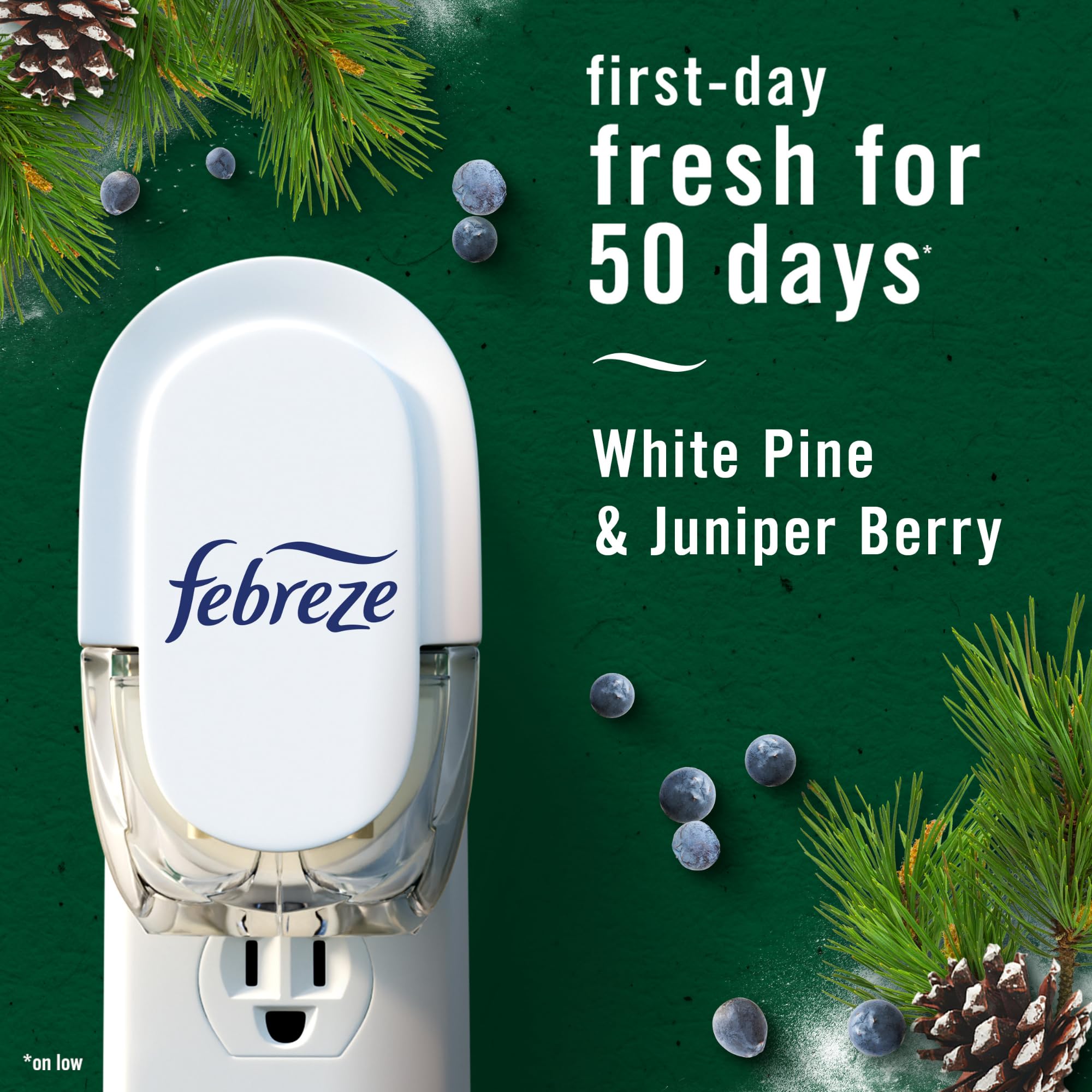 Febreze Odor Fighting Fade Defy Plug Air Freshener White Pine & Juniper Berry, 0.87Oz Oil Refill, 2 Count