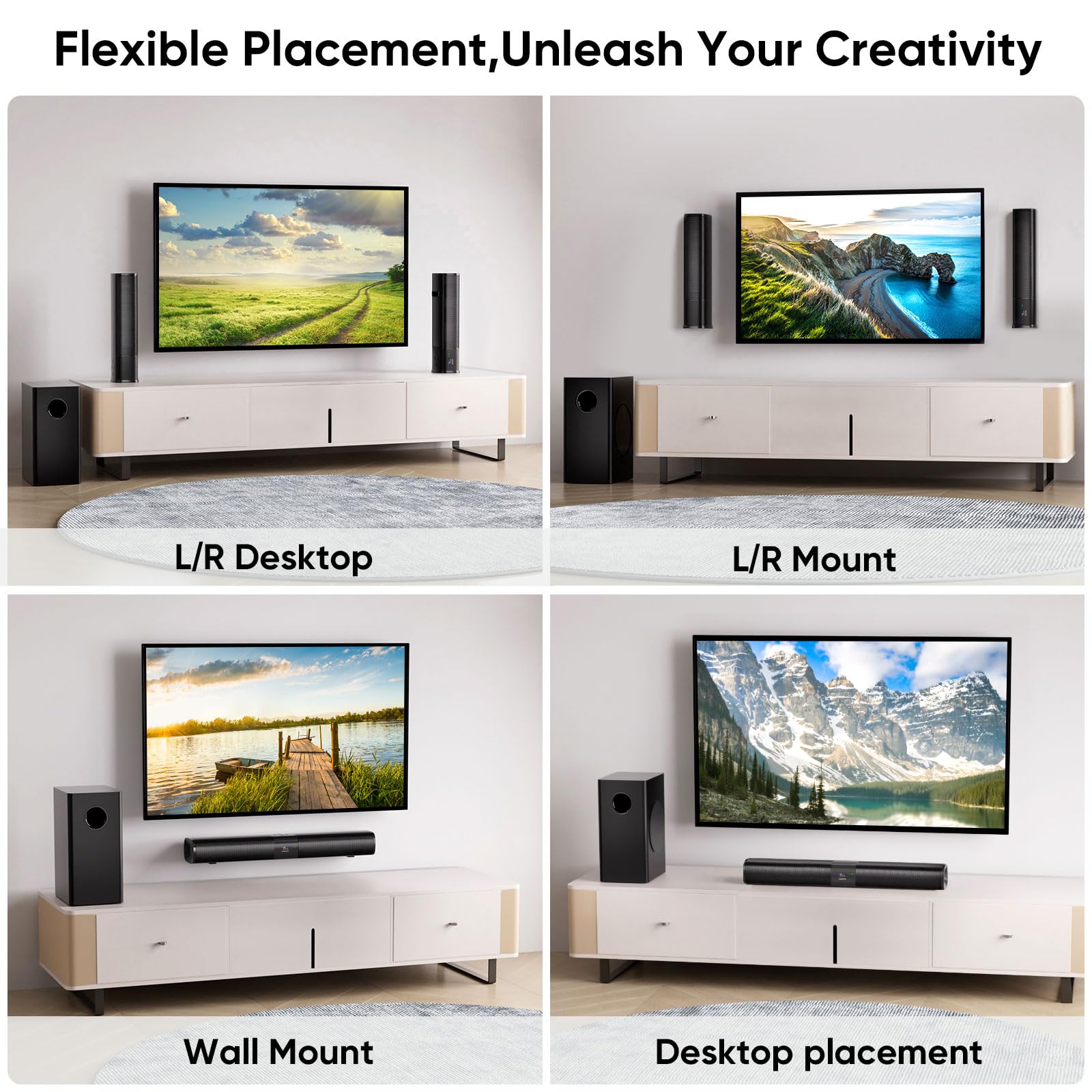 Saiyin Sound Bars For Smart Tv With Subwoofer, Soundbar With Optical/Arc/Aux And Bluetooth Inputs, Surround Sound System With 5.