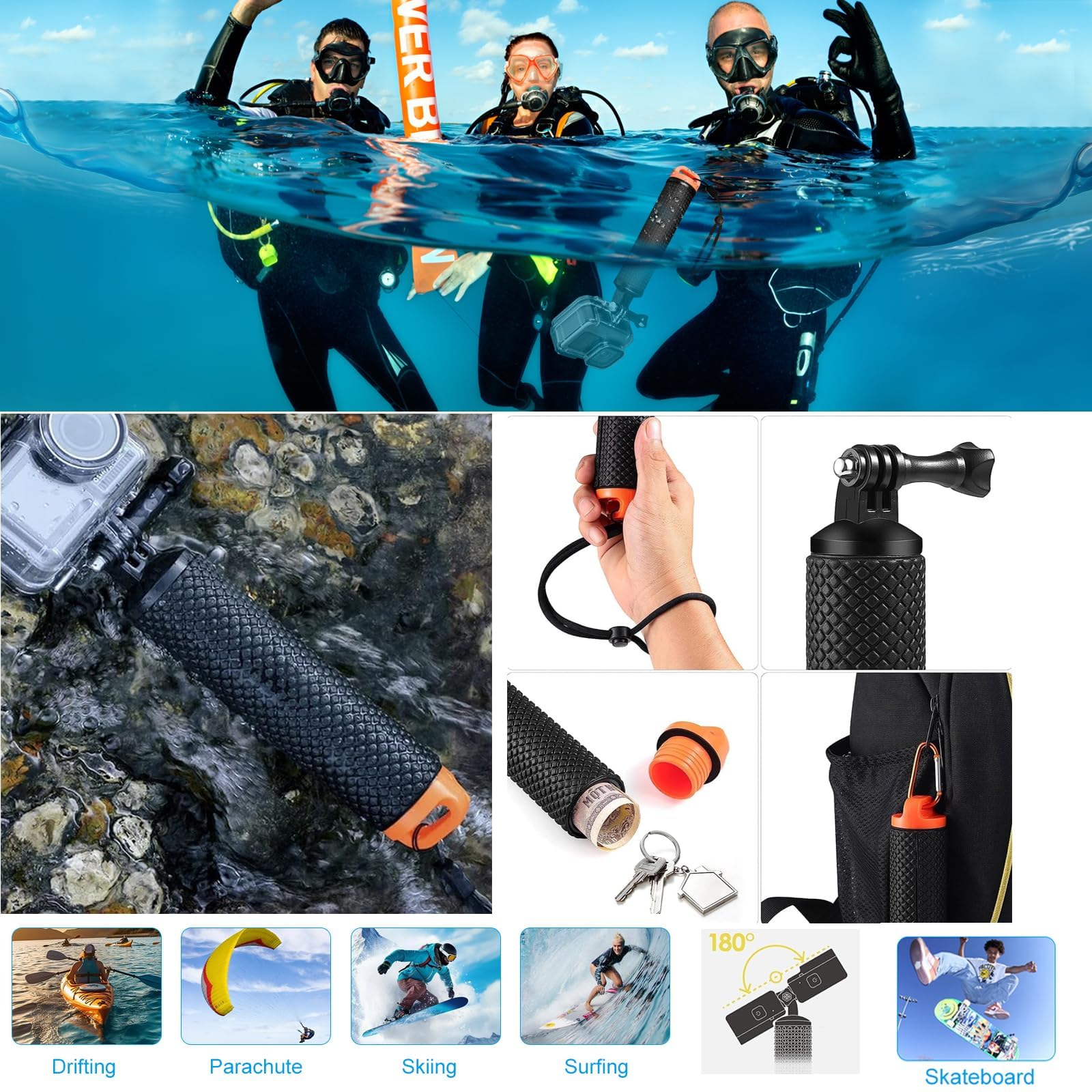 Octinpris Accessories Kit For Gopro Hero 12 11 10 9 Waterproof Housing Case Underwater Float Handle Silicone Sleeve Lens Cap Tem