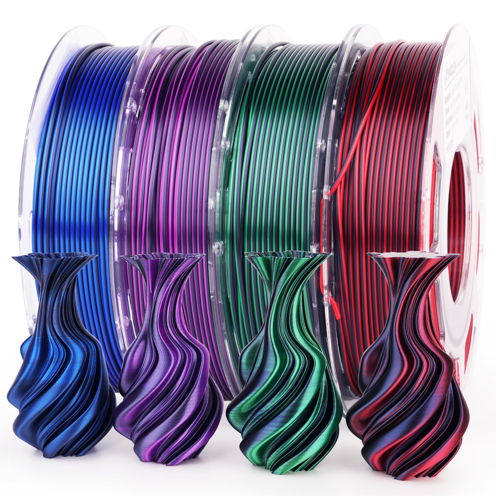 AMOLEN Silk PLA 3D Printer Filament Bundle, Shiny Dual Color PLA Filament 1.75mm Pack, Color Change PLA 3D Printing Filament for