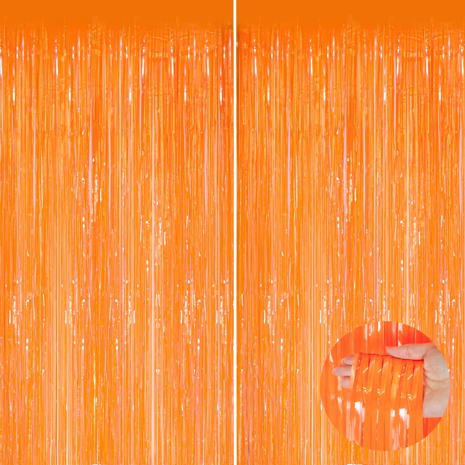 Orange Metallic Tinsel Foil Fringe Curtains, 2 Pack 3.3X8.3 Feet Party Streamer For Birthday Party Decorations, Halloween Decor,