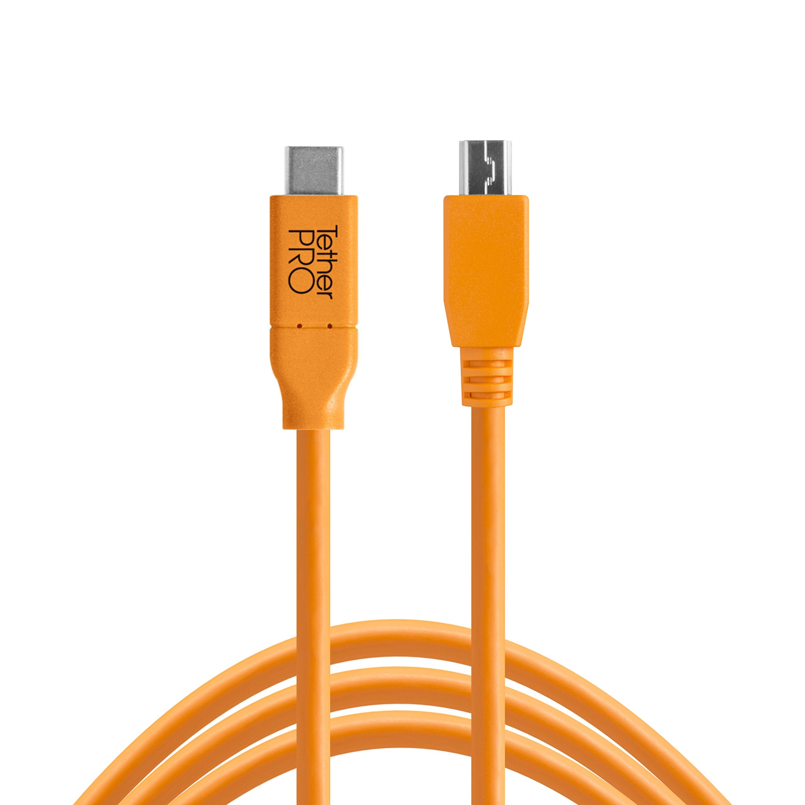 Tether Tools TetherPro USB C to 2.0 Mini B 5 Pin Cable | for Fast Transfer and Connection Between Camera and Computer | High Visibility Orange | 15 feet (4.6 m)
