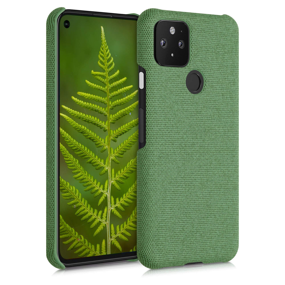 Kwmobile Fabric Case Compatible With Google Pixel 5   Case Hard Protective Phone Cover With Material Texture   Green