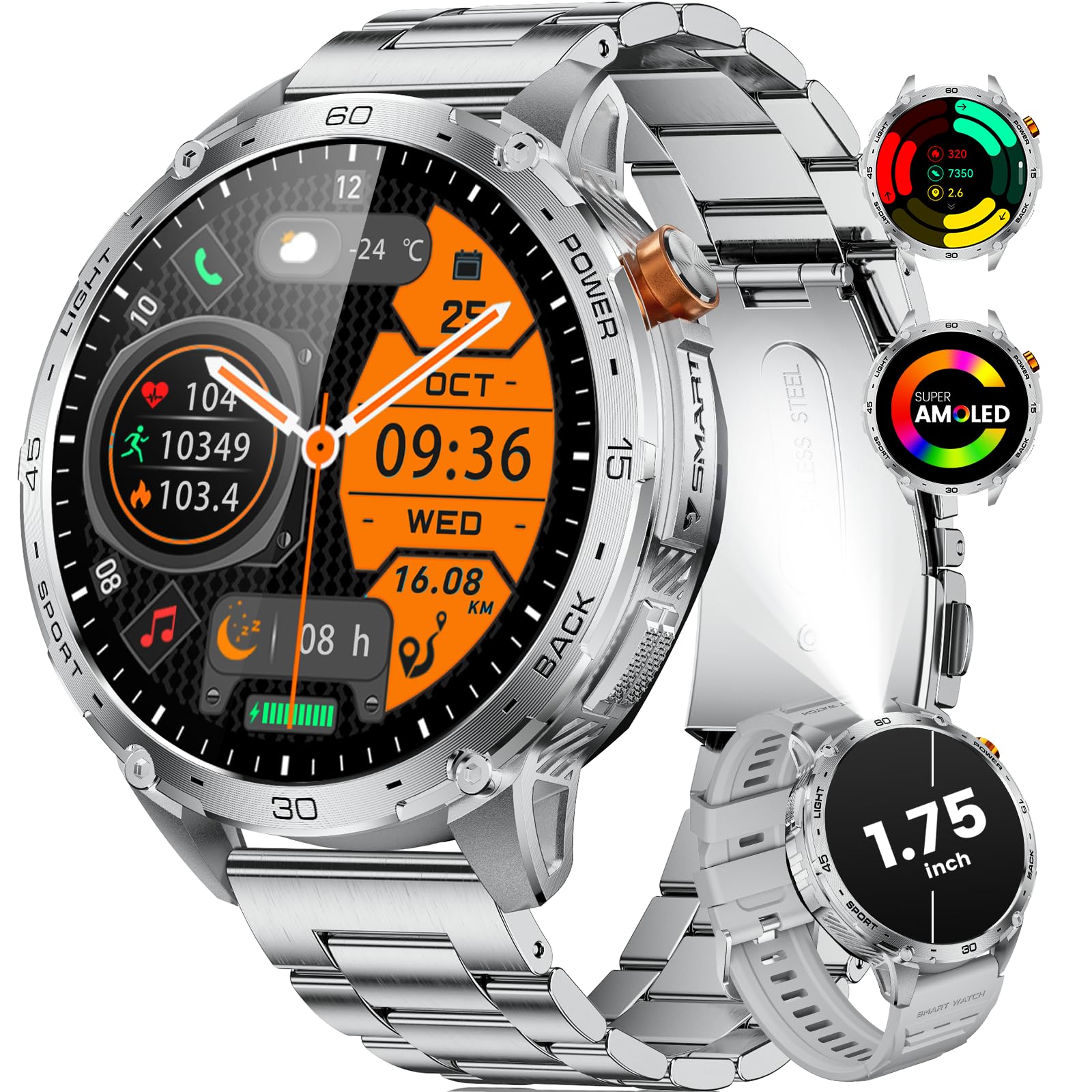 Lige Smart Watches For Men(Led Flashlight), 1.75'' Amoled Large Smartwatch, 730Mah/5Atm Waterproof/Pedometer/100+ Sports Fitness