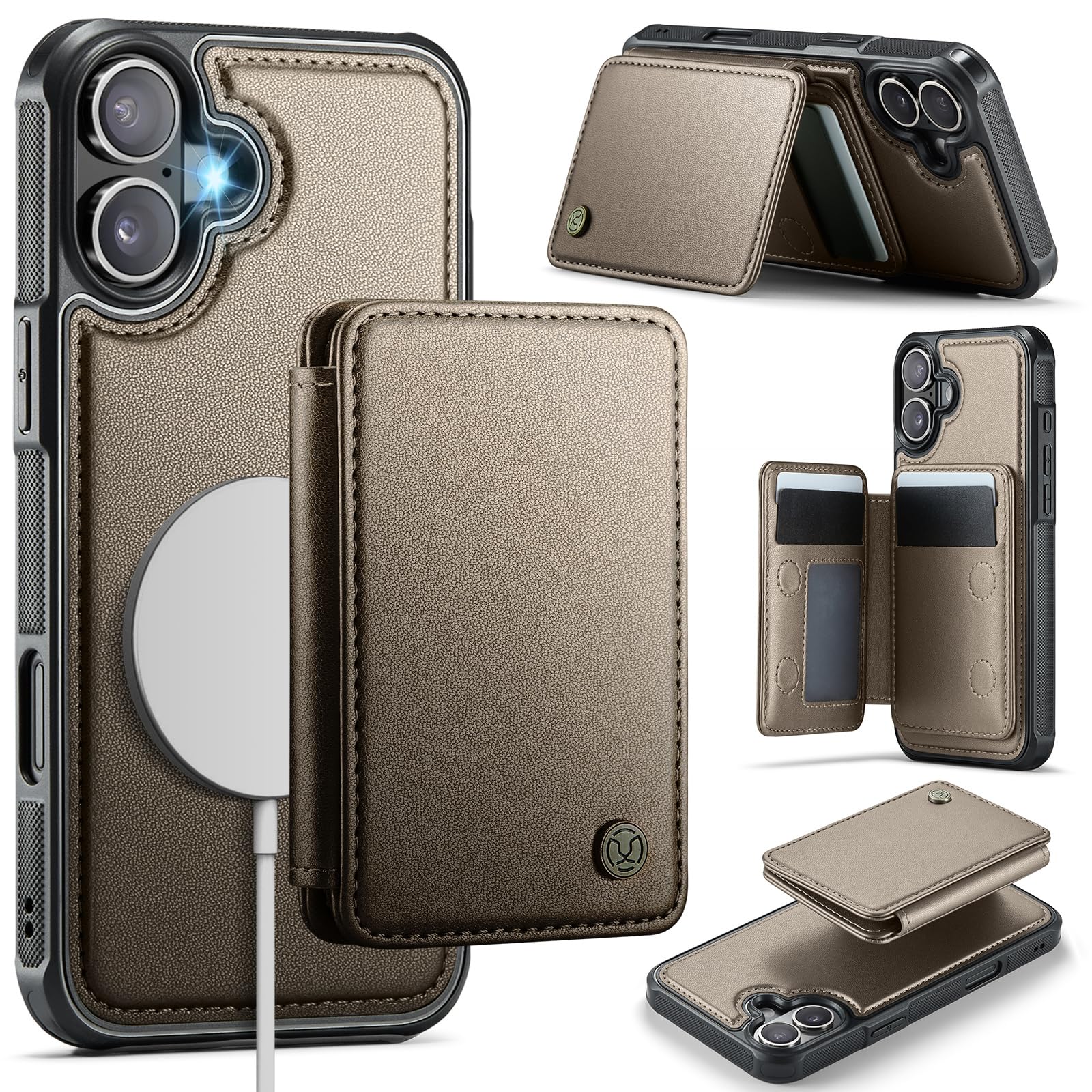 Usroom Compatible with Magsafe for iPhone 16 Plus Wallet Case Magnetic Card Holder, RFID Blocking 2 in 1 Detachable Kickstand Sh
