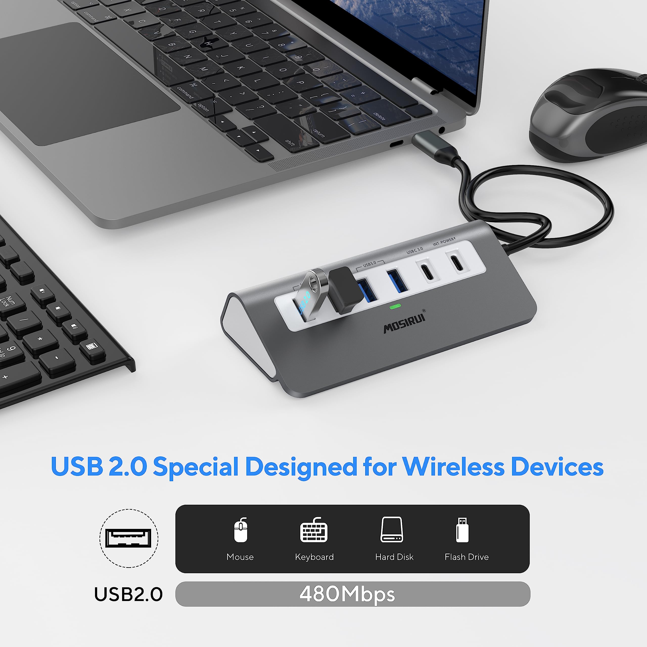 Mosirui 9-in-1 USB C Hub Docking Station 4K HDMI 100W PD SD/TF P9-US Aluminum Grey