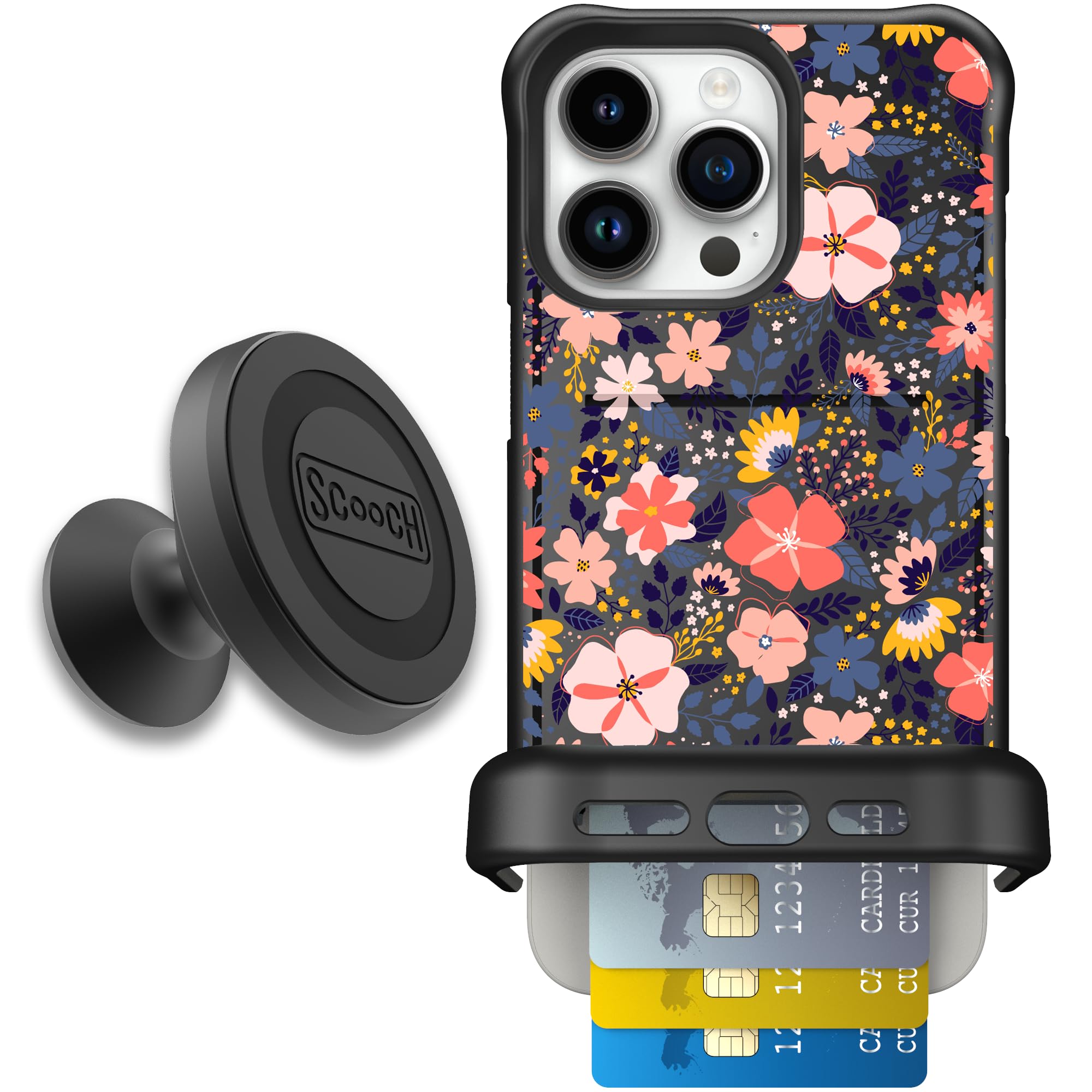 Scooch for iPhone 15 Pro Max Case with Card Holder, Wingmate Wallet Case with Hidden Card Slot and RFID Protection for 4 Cards, 
