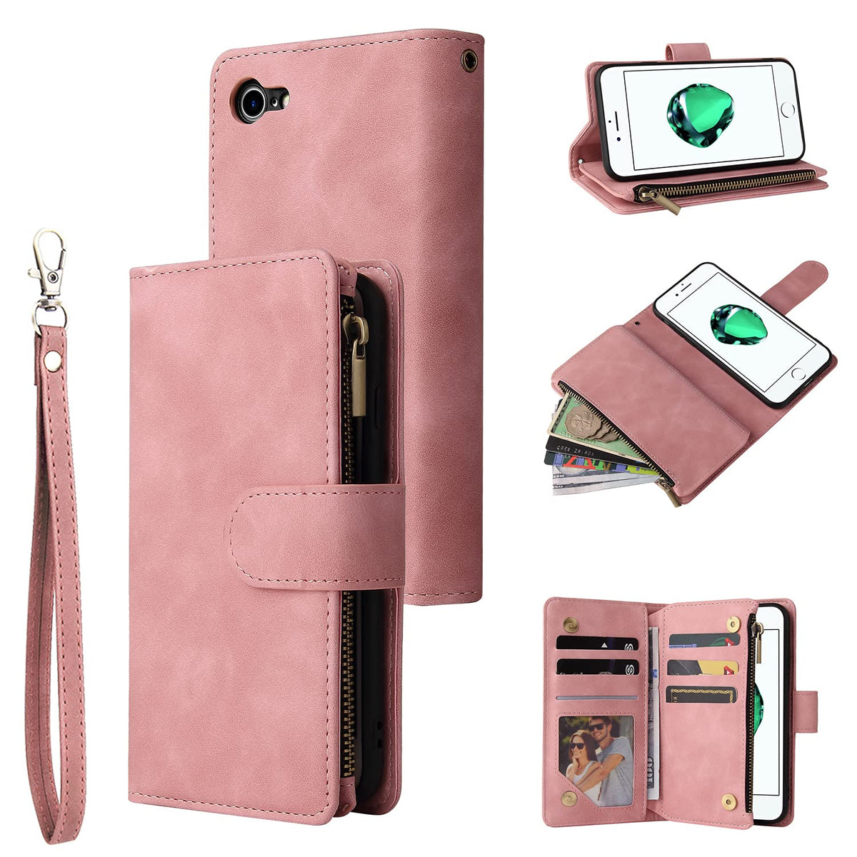 Ueebai Wallet Case For Iphone Se 2022 5G/Iphone 7/Iphone 8/Iphone Se 2020, Premium Pu Leather Pocket Magnetic Closure Handbag Zi