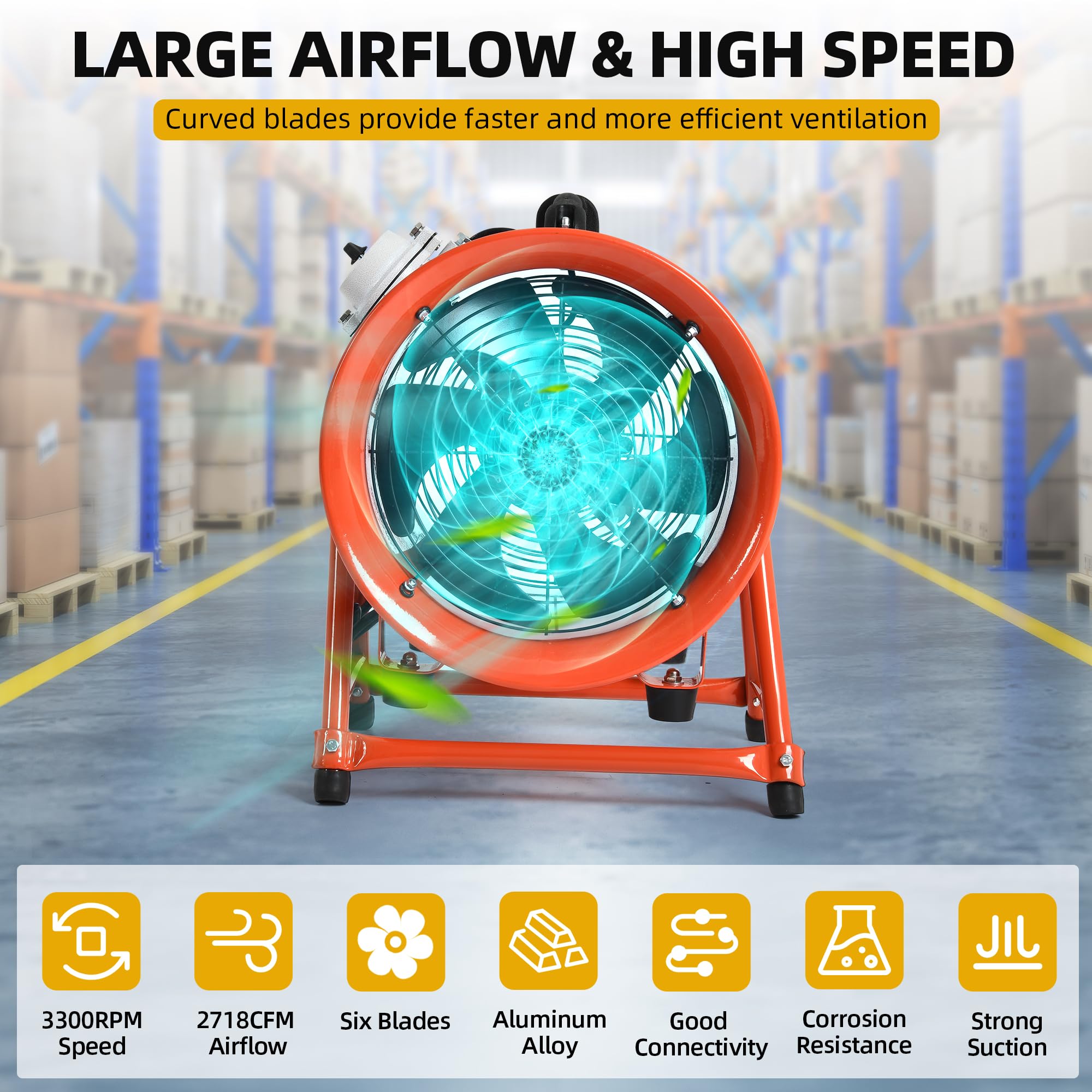 Dwvo 12 Inch Explosion Proof Fan, Portable Utility Blower With Adjustable A-Frame And 16Ft Flexible Pvc Duct Hose, Industrial Ex