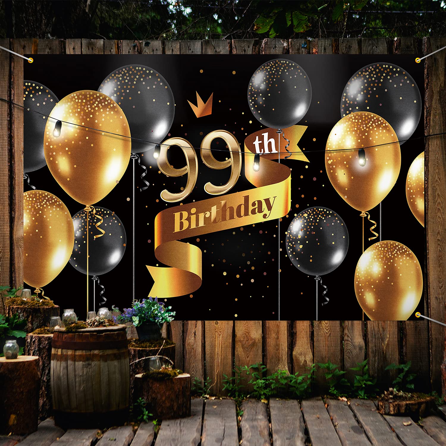 Pakboom Happy 99Th Birthday Backdrop Banner   99 Birthday Party Decorations Supplies For Men   Black Gold 3.9 X 5.9Ft