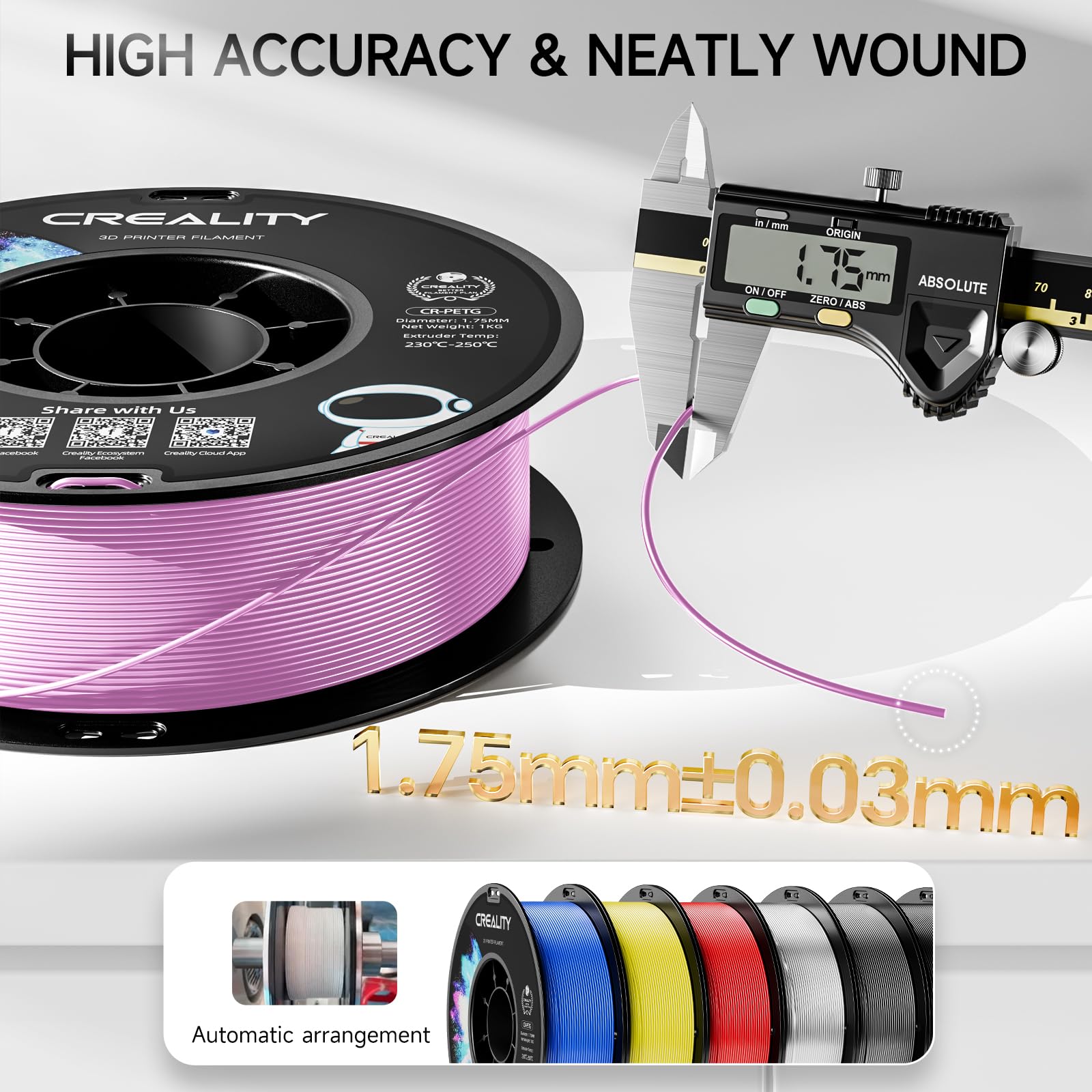 Official Cr Petg 3D Printer Filament 1.75Mm 1Kg (2.2Lbs), High Precision Strong Toughness, Odorless Better Flow Moistureproof 4D