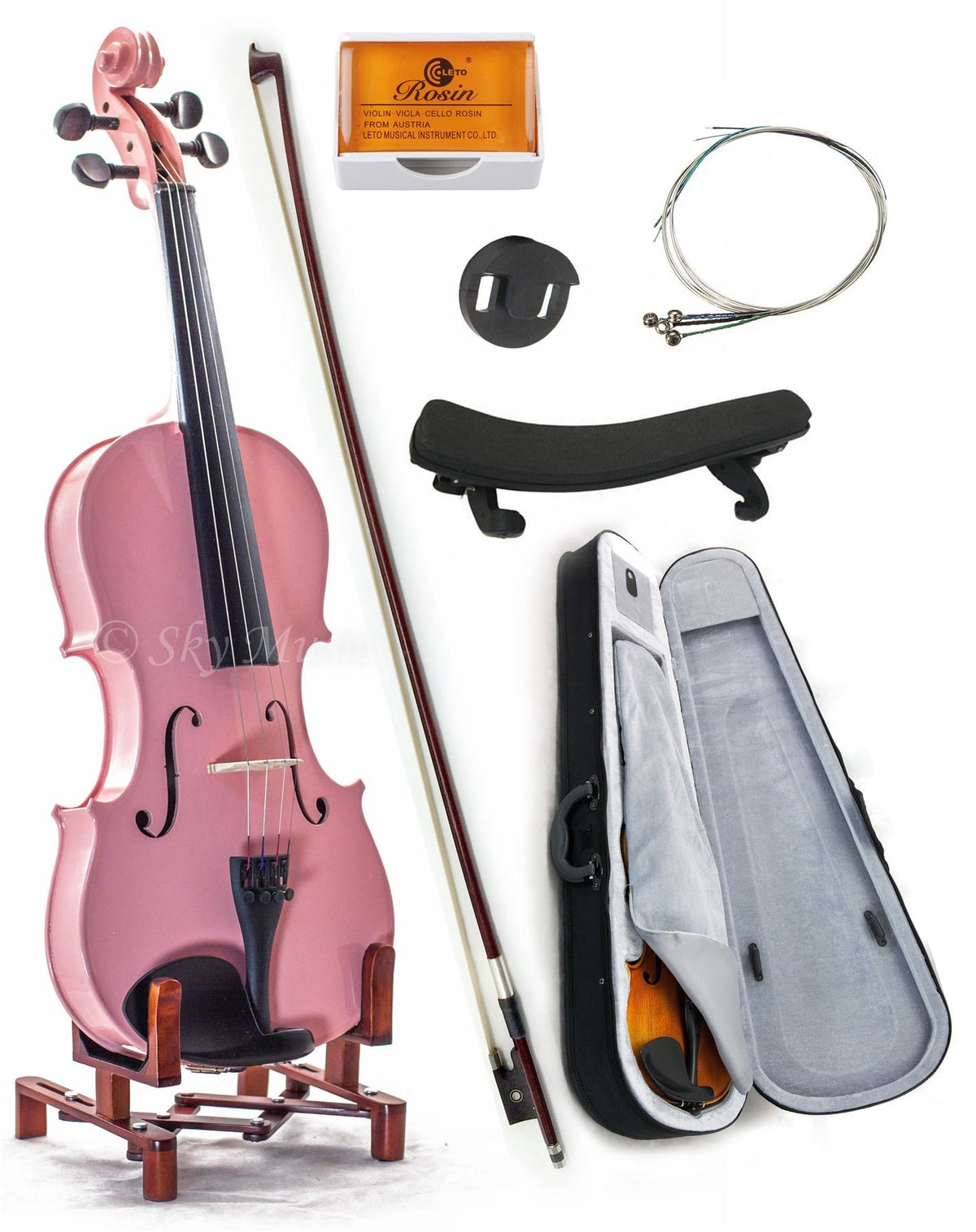 Sky 4/4 Full Size Skyvn201 Maple Wood Pink Student Violin With High Quality Lightweight Case, Brazilwood Bow, Rosin Cake, Should