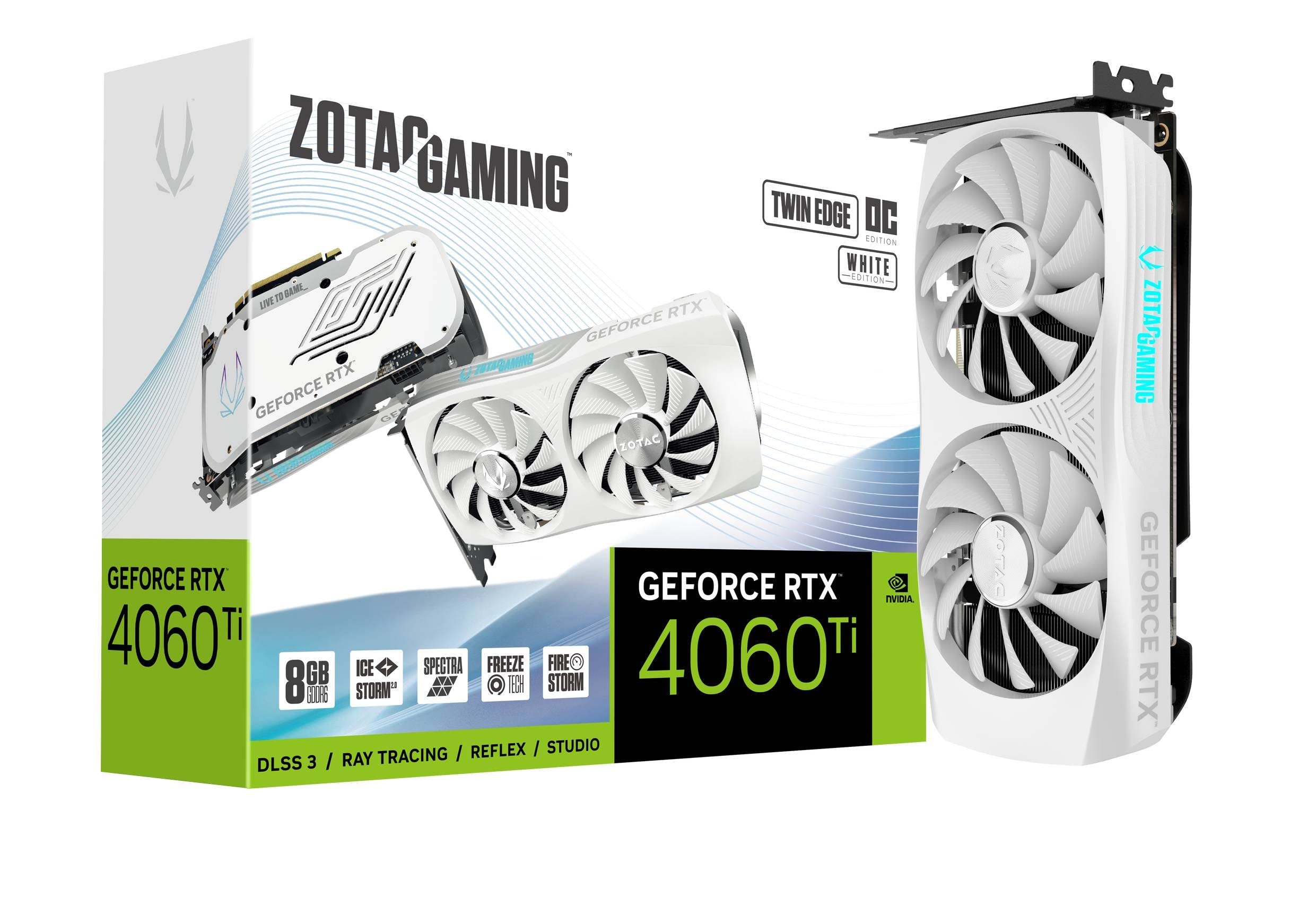 Zotac Gaming Geforce Rtx 4060 Ti 8Gb Twin Edge Oc White Edition Dlss 3 8Gb Gddr6 128 Bit 18 Gbps Pcie 4.0 Compact Graphics Card,