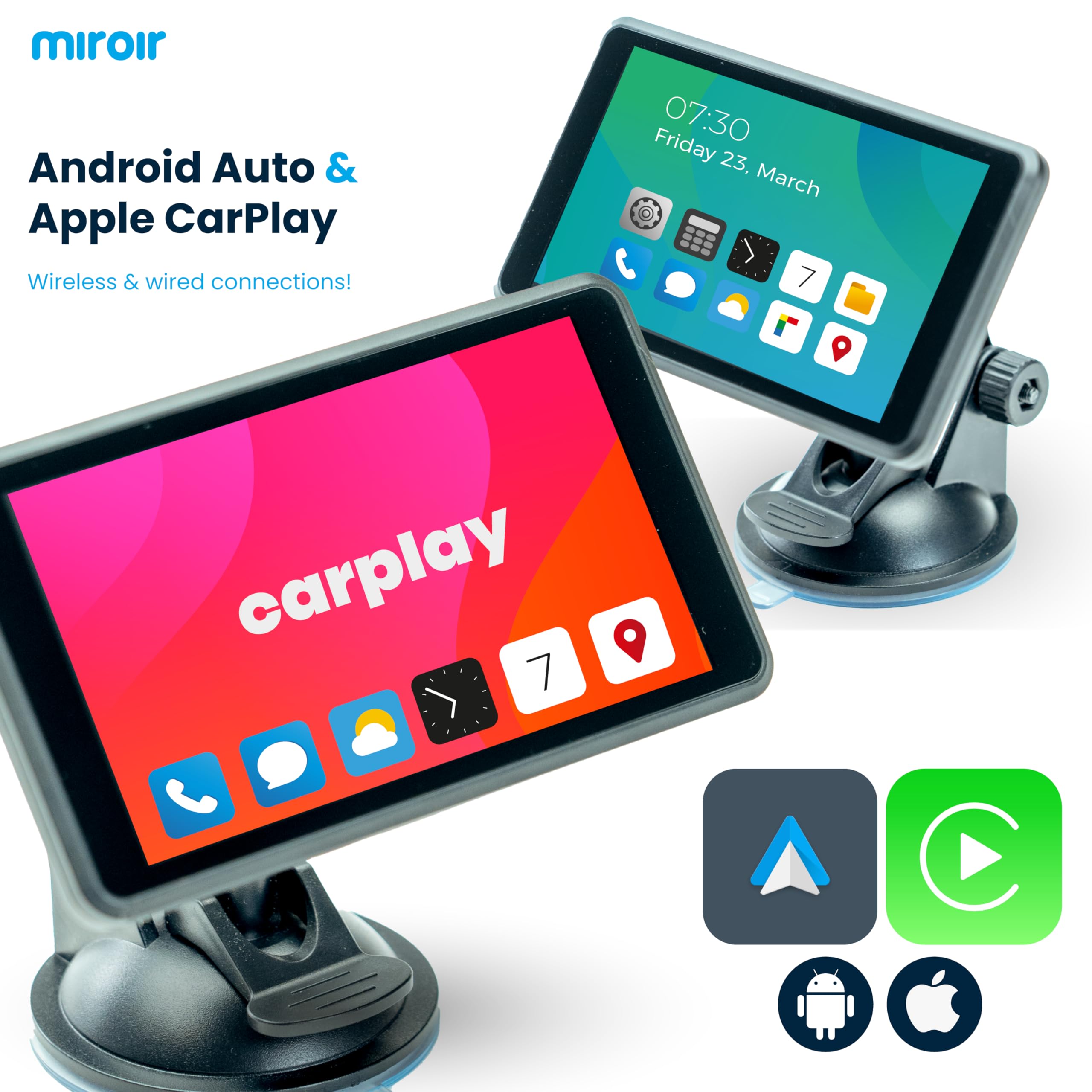 Miroir Drivvplay   Portable Wireless Carplay And Android Auto Display, 5'' Touch Screen, Works With Your Car Stereo, Car Radio,