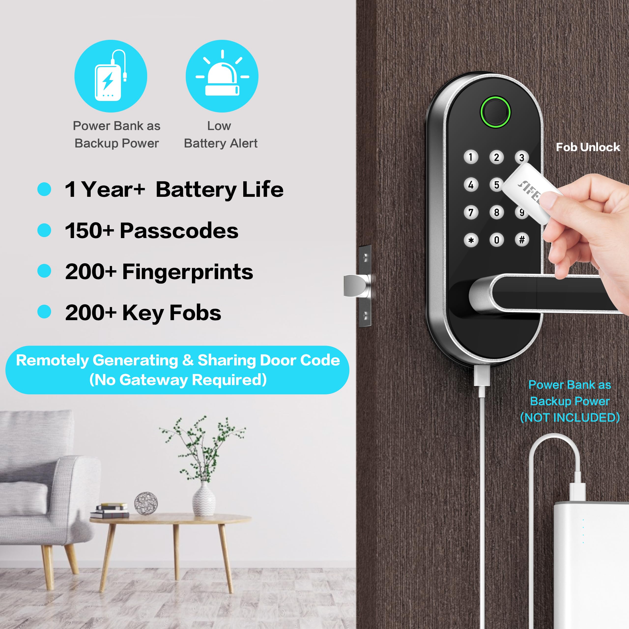 Keyless-Entry Fingerprint Smart Door Lock: Sifely Digital Electronic Lock With Code Passcode, Electric Door Knob, Biometric Door