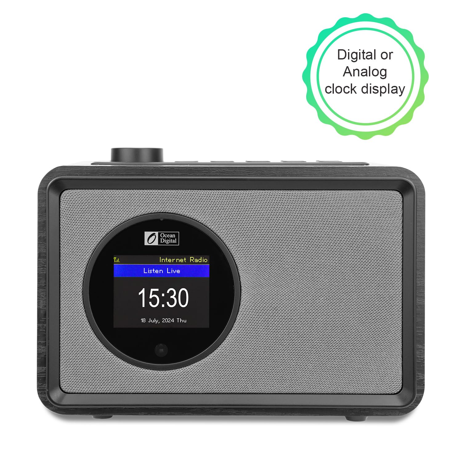 Ocean Digital Wr 390 Wi Fi Internet Radio, Fm, Bluetooth Speaker, Rechargeable, 4 Preset Buttons, Alarm Clock, Dimmer, Auto Off