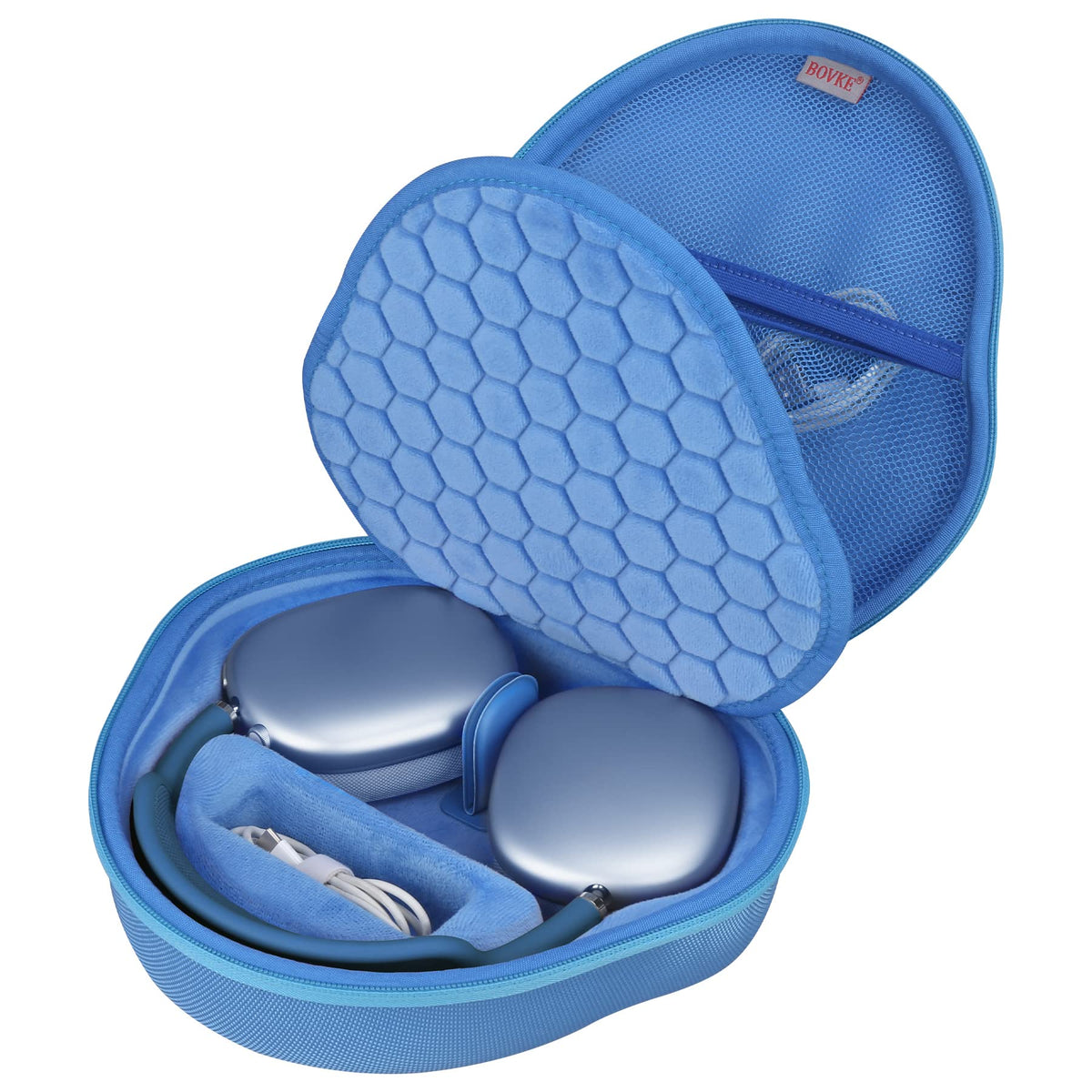BOVKE Hard Carrying Case with Sleep Mode for Apple AirPods Max Wireless Over-Ear Headphones, AirPods Max Protective Portable Storage Bag with Mesh Pocket for Headphone Accessories, Blue
