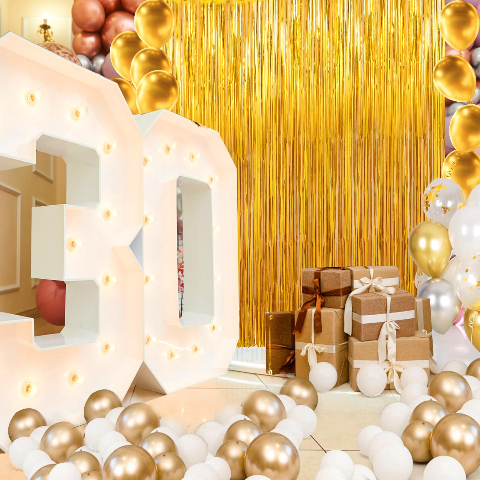 Birthday Party Decorations: 3 Pack 3.3 X 9.9 Ft Gold Foil Fringe Curtains Party Supplies, Tinsel Curtain Backdrop For Parties/Bi