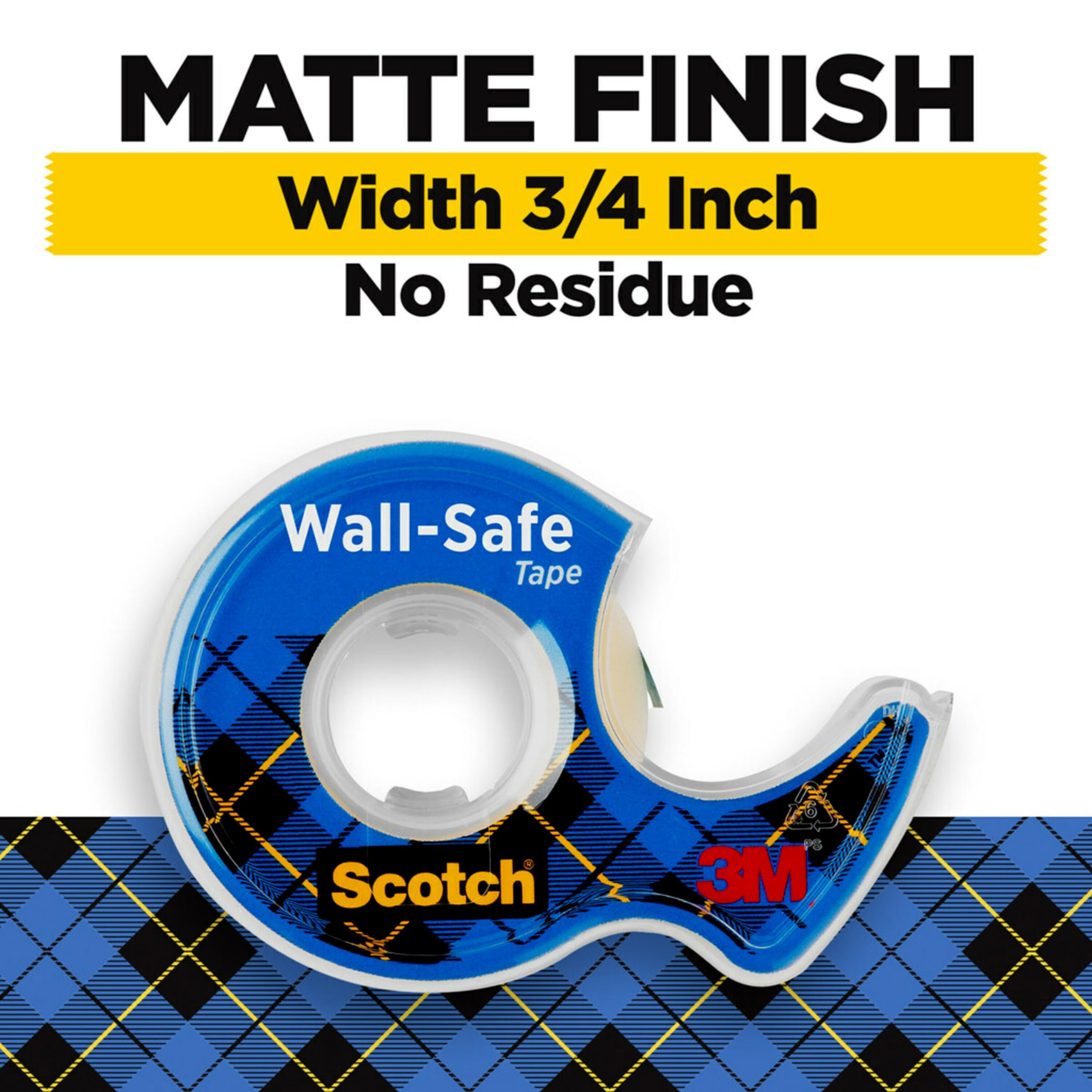 Scotch Wall Safe Tape, 4 Dispensered Rolls, Sticks Securely, Removes Cleanly, Invisible, Designed For Displaying, Photo Safe, 3/