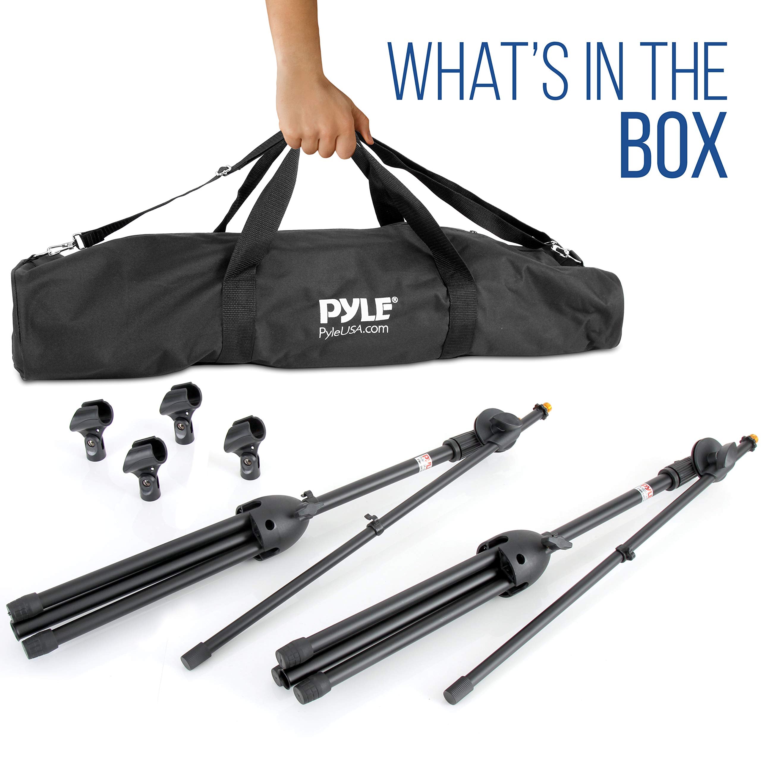 Pyle Universal Adjustable Tripod Microphone Stand   Pair Of Heavy Duty Lightweight Professional Compact Extendable Stage Studio
