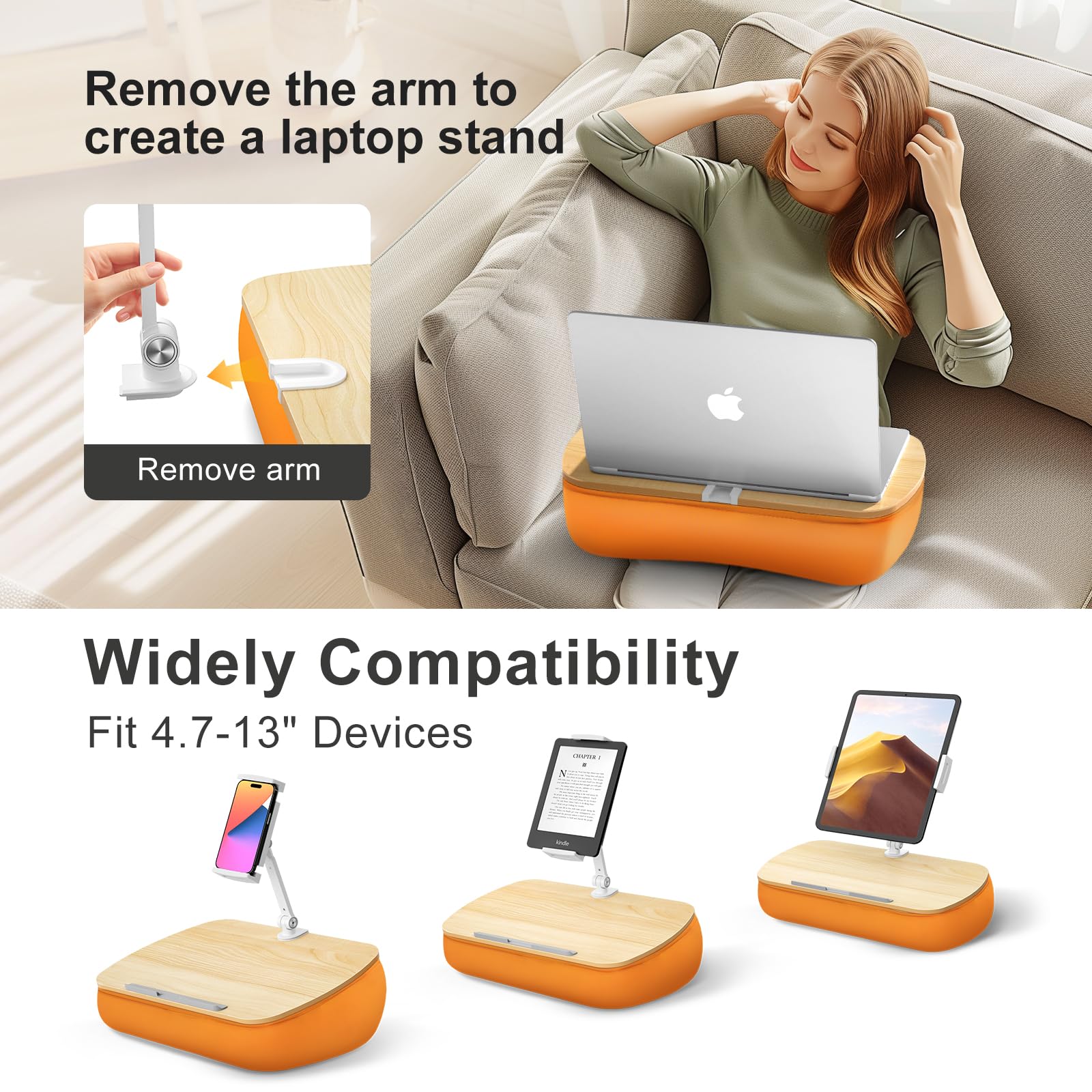 Ergonov Cozy Kindle Pillow Stand With 360? Adjustable Tablet Holder, Wooden Panel, Ipad Stand For Hands Free Reading In Bed, Cou