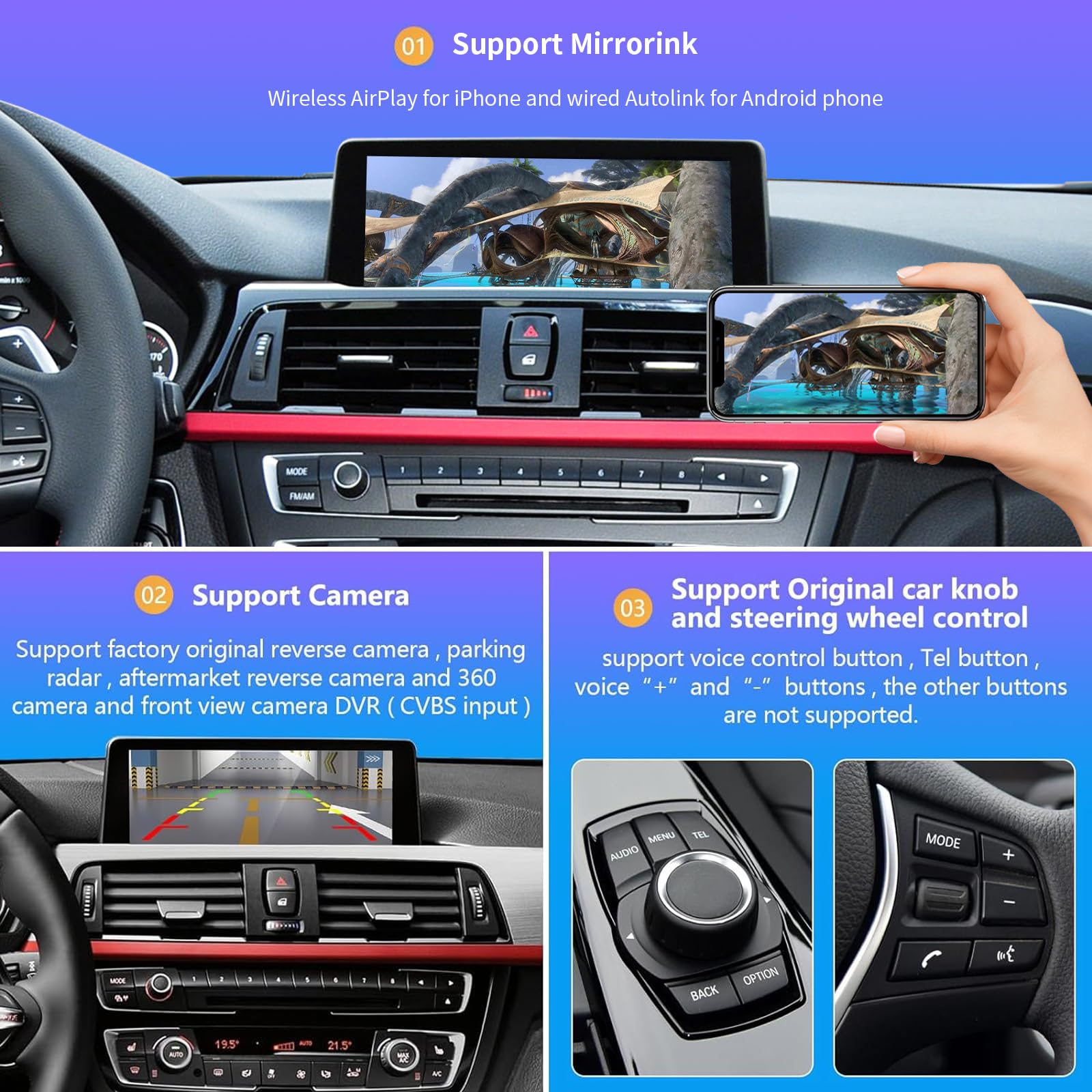 Road Top Wireless Carplay Android Auto For Bmw Nbt System 3 4 5 6 7 Series X1 X3 X4 X5 X6 2012 2016, Support Mirrorlink, Gps/Nav