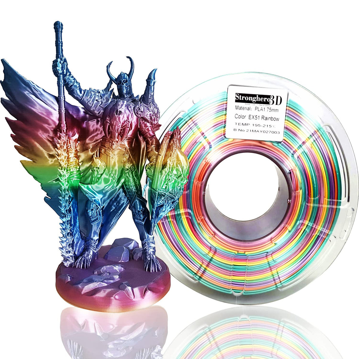 Stronghero3D Pla 3D Printer Filament 1.75Mm Ex51 Rainbow 1Kg(2.2Lbs) For Ender3