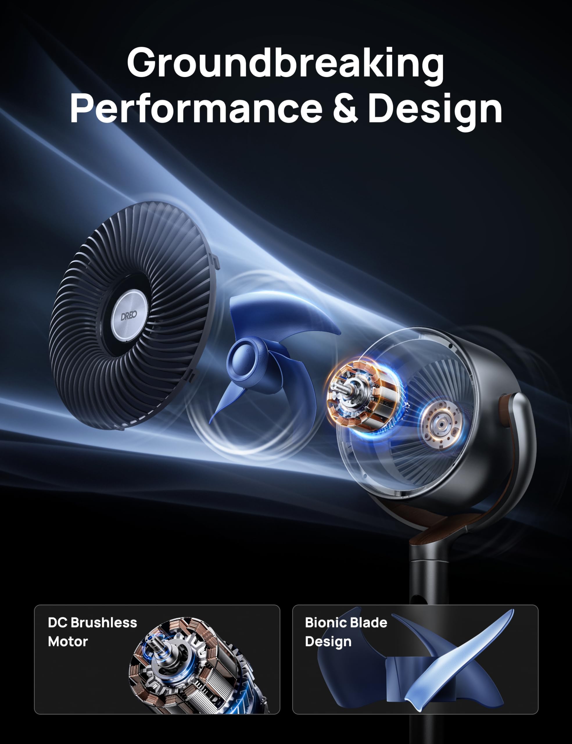 Dreo Standing Fan, 120+120 Smart Oscillating Floor Fans With Wi Fi/Voice Control, 80 Ft Fan For Bedroom, Dc Motor Quiet Fans, Ad