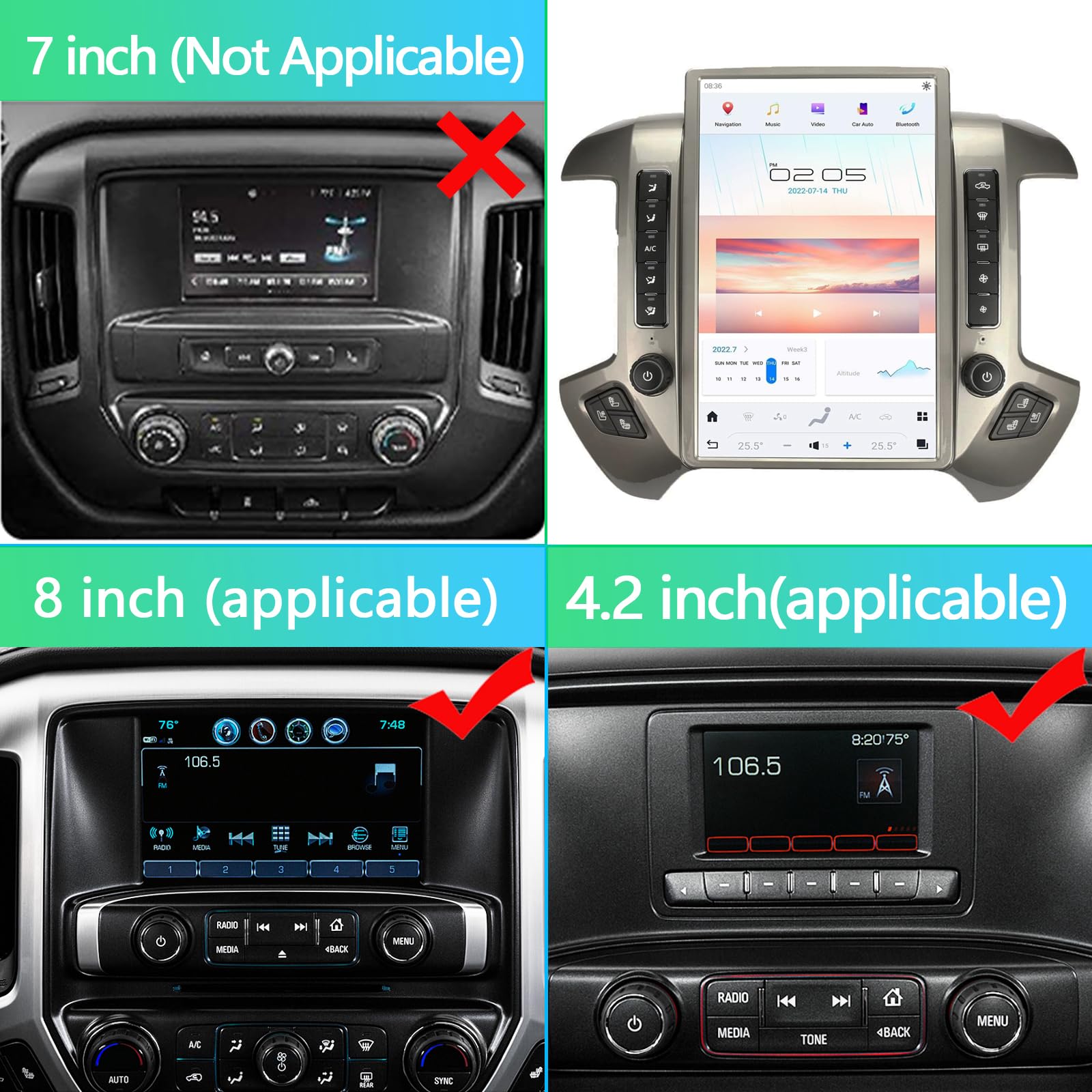 Android 11 Car Radio For Chevrolet Silverado Gmc Sierra 2014 2019 Stereo Replacement Head Unit 14.4 Inch 2K Ips Touch Screen Tes