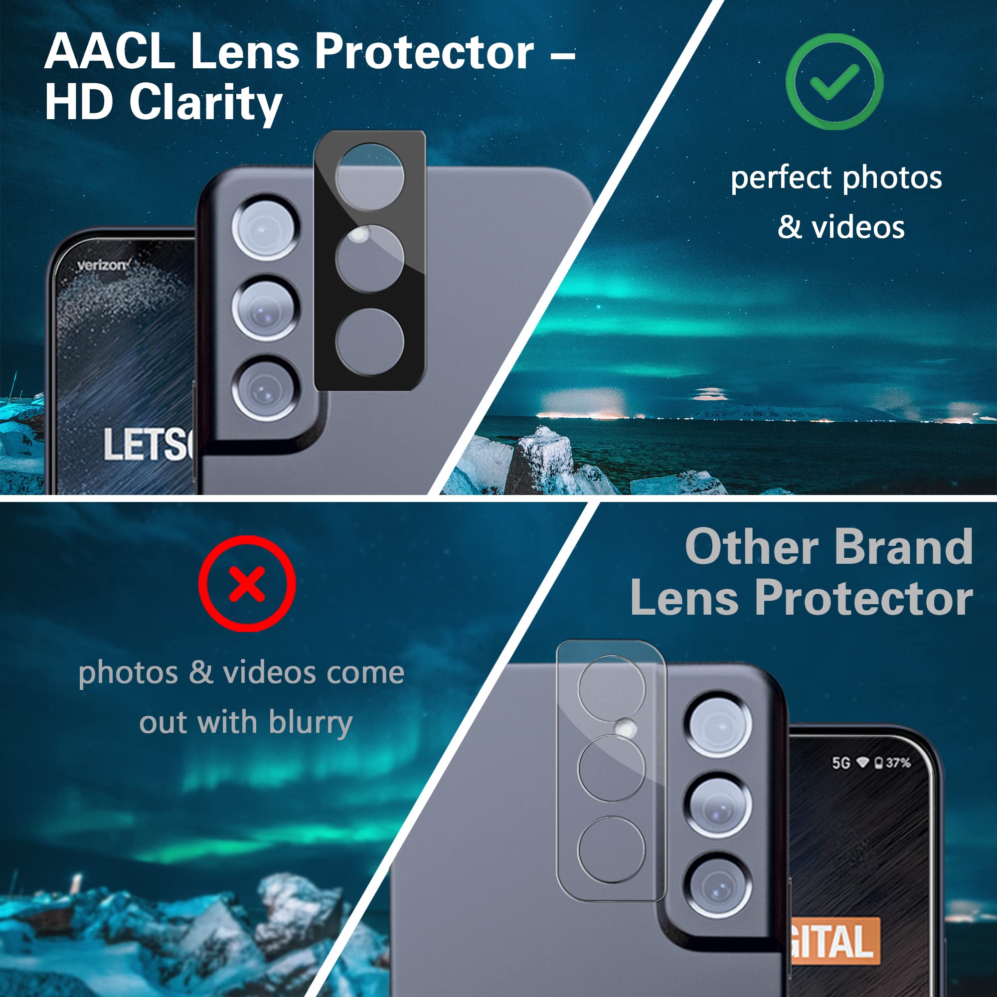 Aacl [Fingerprint Compatible][2+2][2  Pack] Tempered Glass For Samsung Galaxy S22 5G Screen Protector+[2  Pack] Camera Lens Protector For Samsung Galaxy S22, [Easy Installation With Alignment]