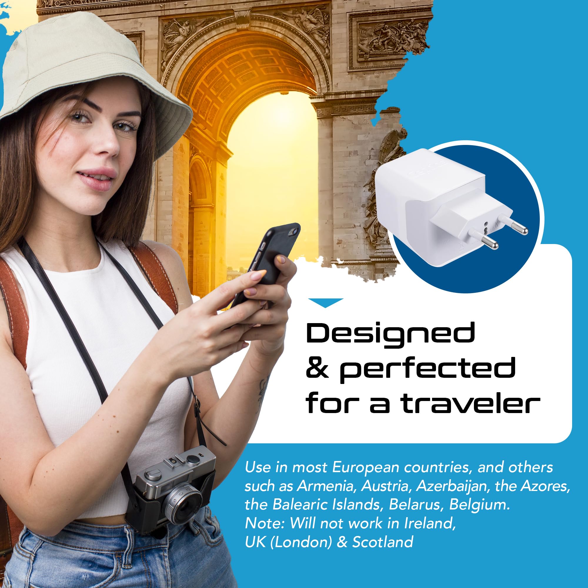 Ceptics Italy, Europe Travel Adapter Plug Set   2 Pack   With 2 Usb + Usa Socket Input   Type L And Type C   Ultra Compact   Saf