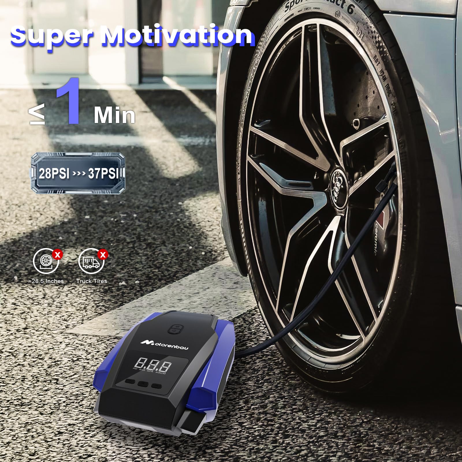 Tire Inflator Portable Air Compressor Pump - 150Psi 12V Dc Air Pump For Car Tires With Led Light, Auto Shutoff & Pressure Gauge