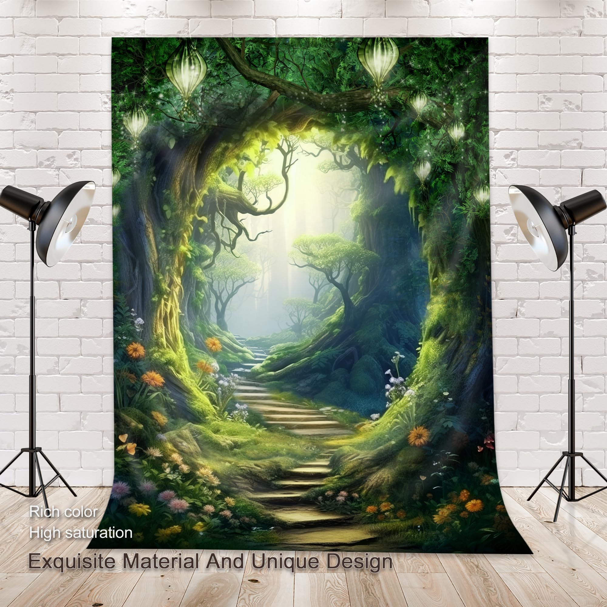 Omifly Enchanted Woodland 6Wx8H Backdrop For Photography Wonderland Fairy Tale Greenery Garden Green Tree Spring Background Part