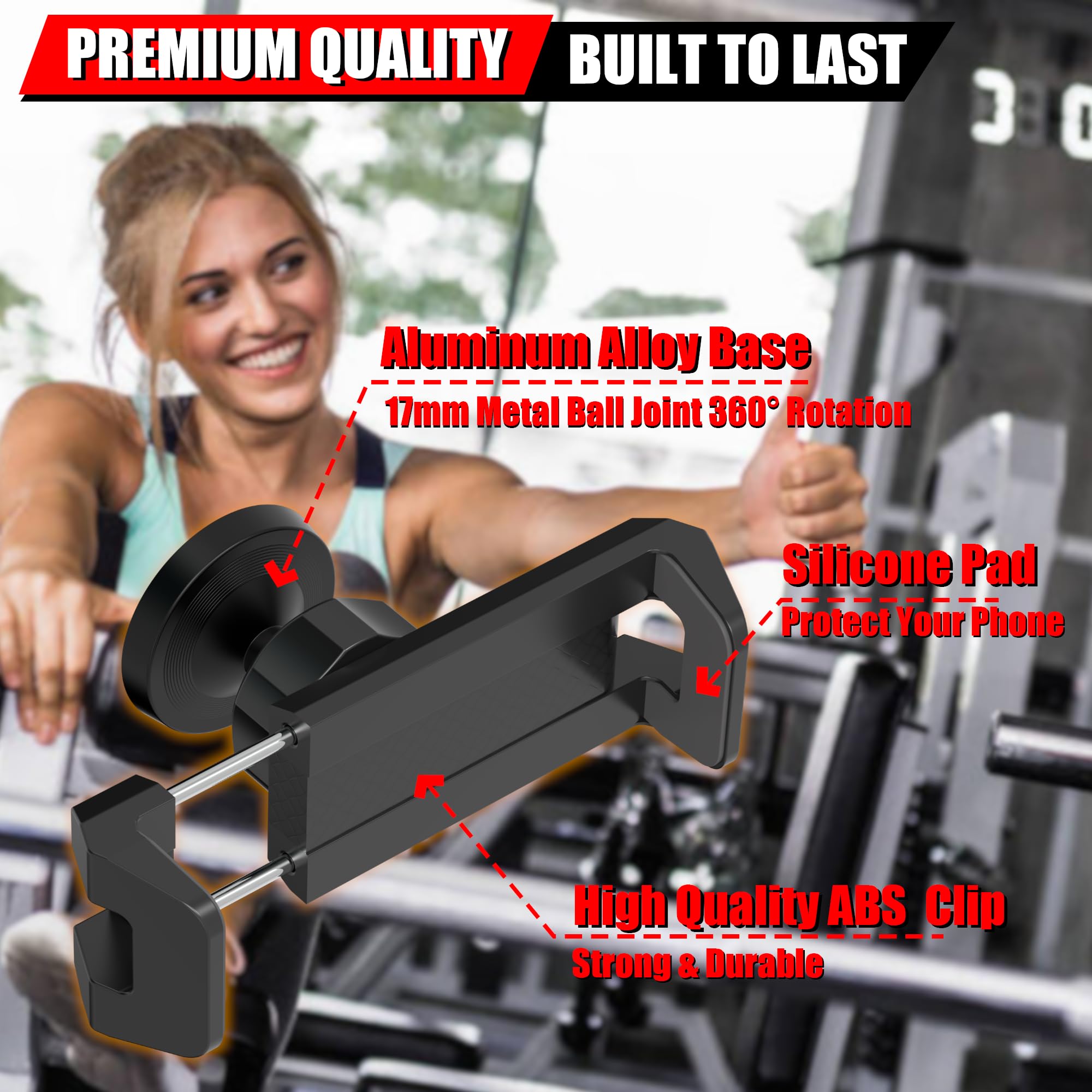 Vassmtcph Magnetic Phone Holder For Gym,Gym Magnetic Phone Holder Mount,Essential Fitness Equipment For Gyms,360 Degree Adjustab