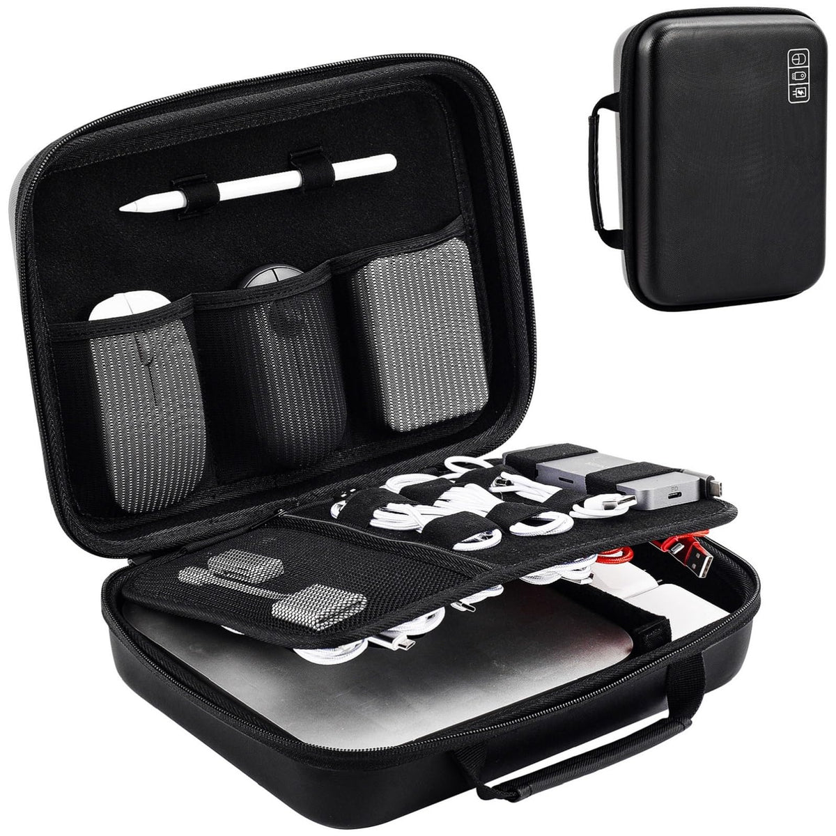 Procase Hard Travel Electronic Organizer Case For Macbook Power Adapter Chargers Cables Power Bank Apple Magic Mouse Apple Pencil Usb Flash Disk Sd Card Small Portable Accessories Bag  Xl, Black