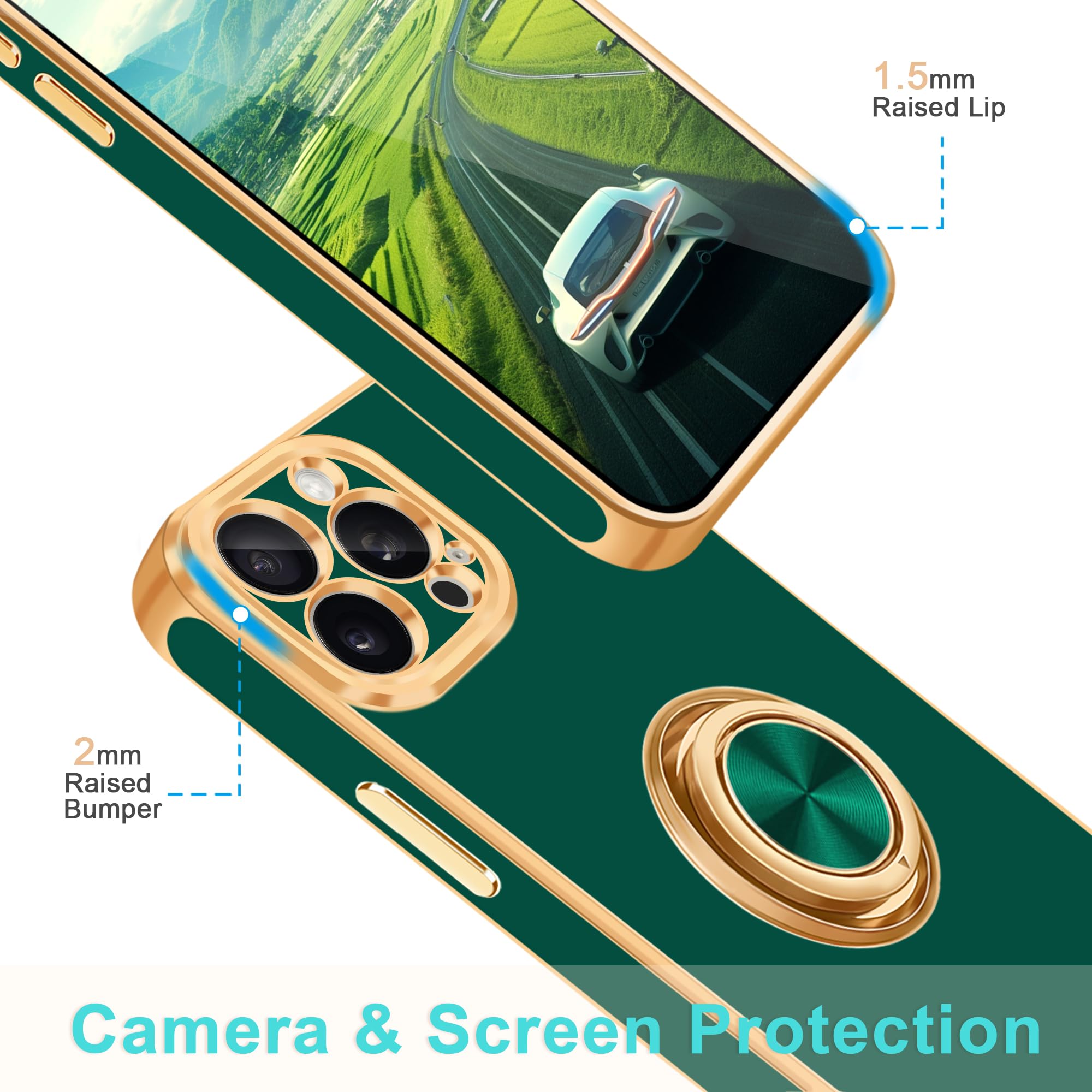 Fingic For Iphone 15 Pro Max Case[With 360Ring Holder Stand][Support Magnetic Car Mount] Kickstand Phone Case For Women Girls Bo