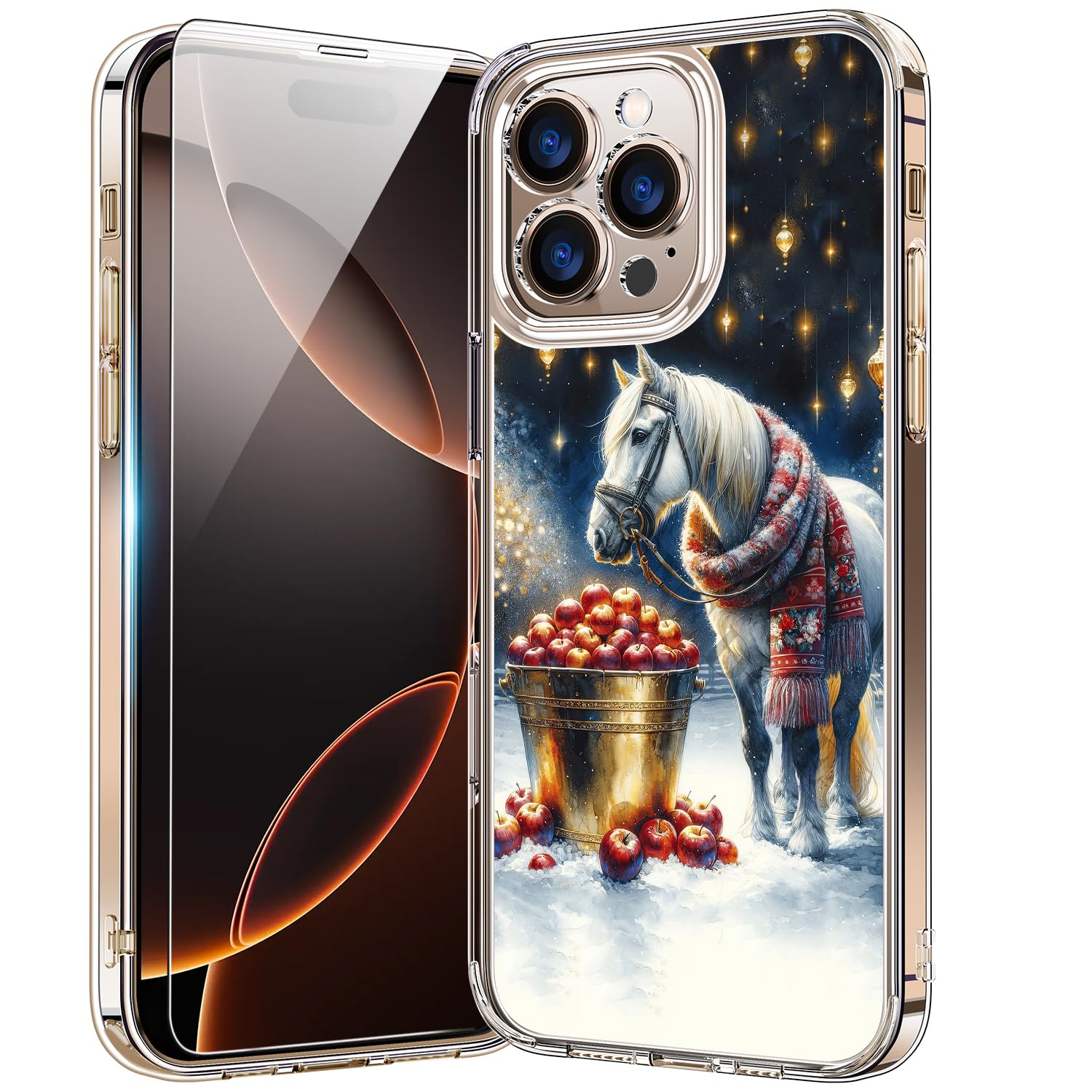 Bicol Christmas Phone Case For Iphone 16 Pro With Screen Protector, Enhanced Camera Protection - Wireless Charging - Slim Shockp