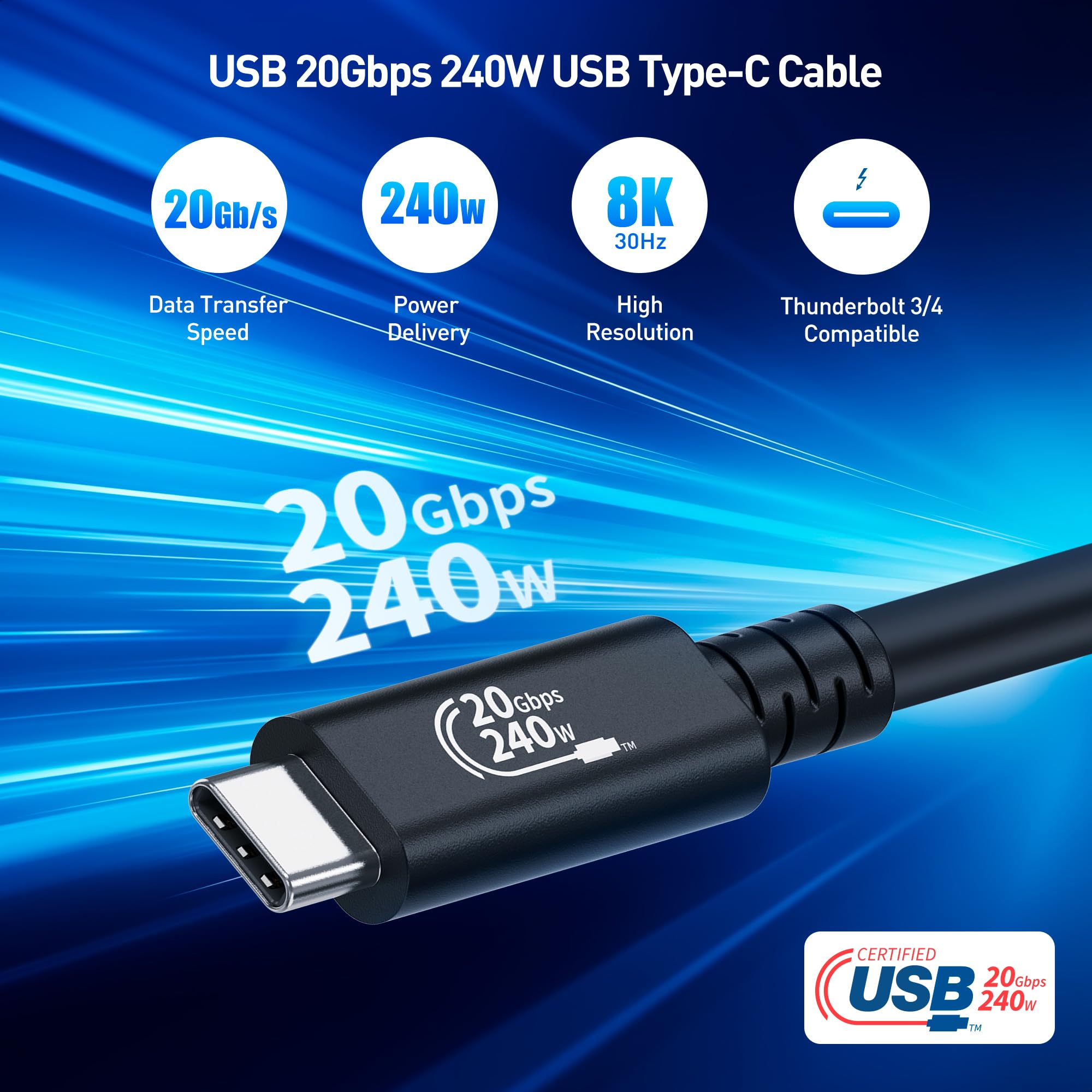 Cable Matters [USB IF Certified] 20Gbps Right Angle USB 4 Cable 6.6ft, Supports Up to [8K@30Hz / 4K@120Hz Video, 240W Charging, 20Gbps Data Transfer] Compatible with Thunderbolt 4 Cable, MacBook, XPS