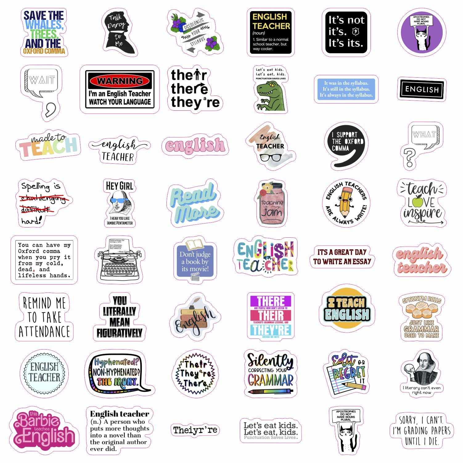100Pcs English Teacher Stickers For Water Bottle And Laptop   English Teacher Party Favors & Decorations, Waterproof Vinyl Decal