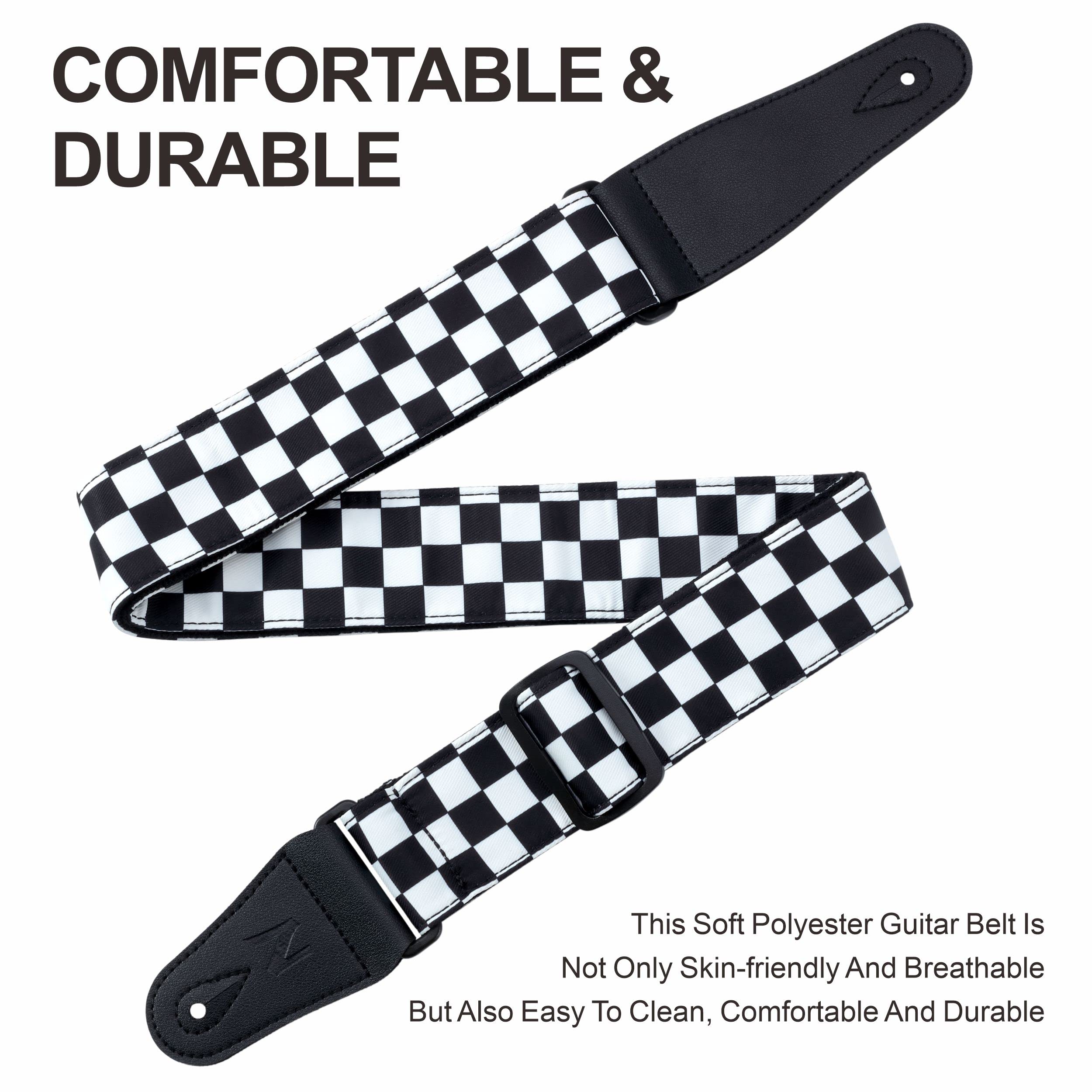 Nefelibata Guitar Strap 2'' Wide Double Layer Cotton Original Design Adjustable Guitar Straps With Long Leather Ends For Bass, E