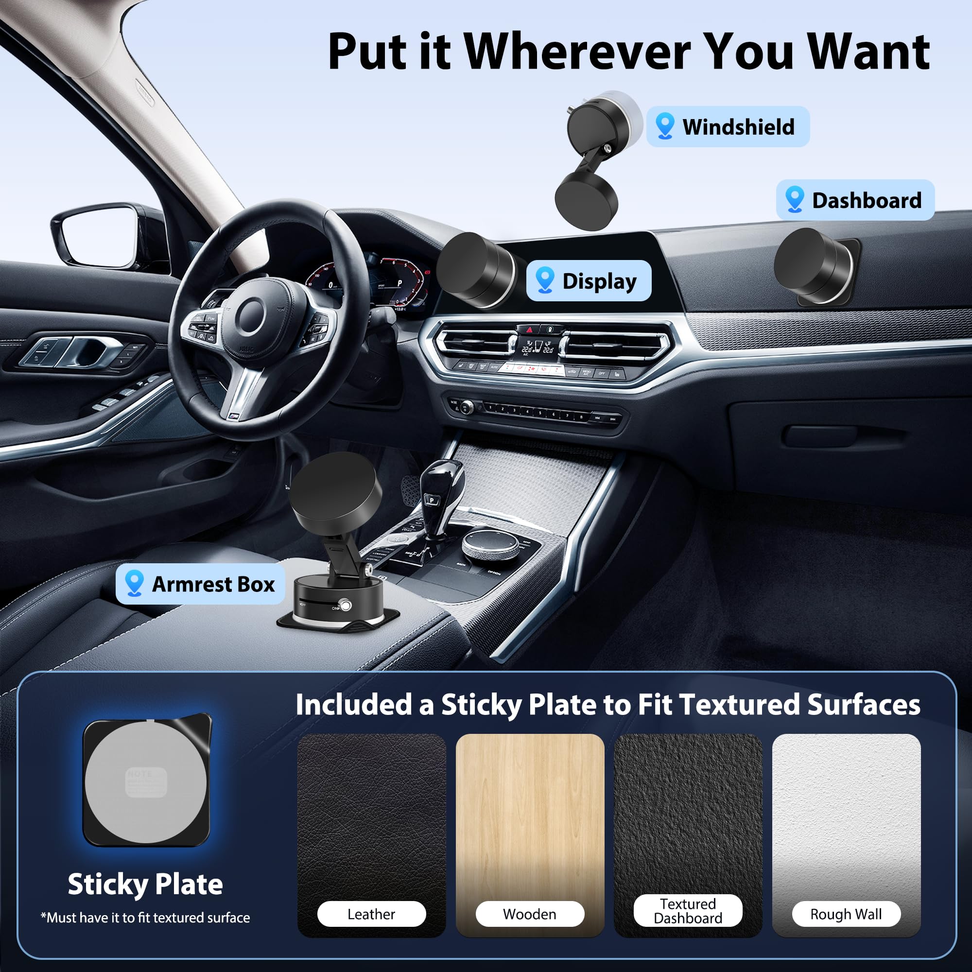 Creadream Vacuum Magnetic Suction Car Phone Holder, 2025 Upgraded Foldable Suction Cup Phone Mount Stand With 360 Rotation, Car