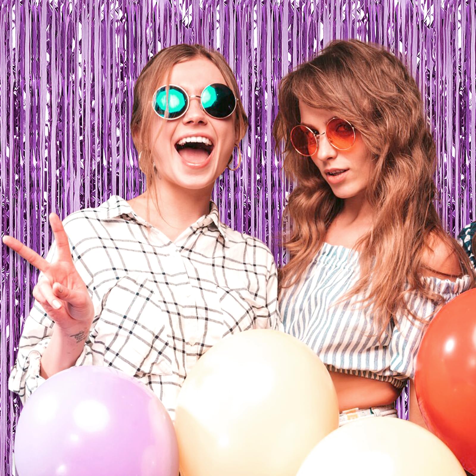 3 Pack Light Purple Foil Fringe Curtain Backdrop, 3.28Ft X 6.6Ft Metallic Tinsel Foil Fringe Streamer Curtains For Photo Booth,