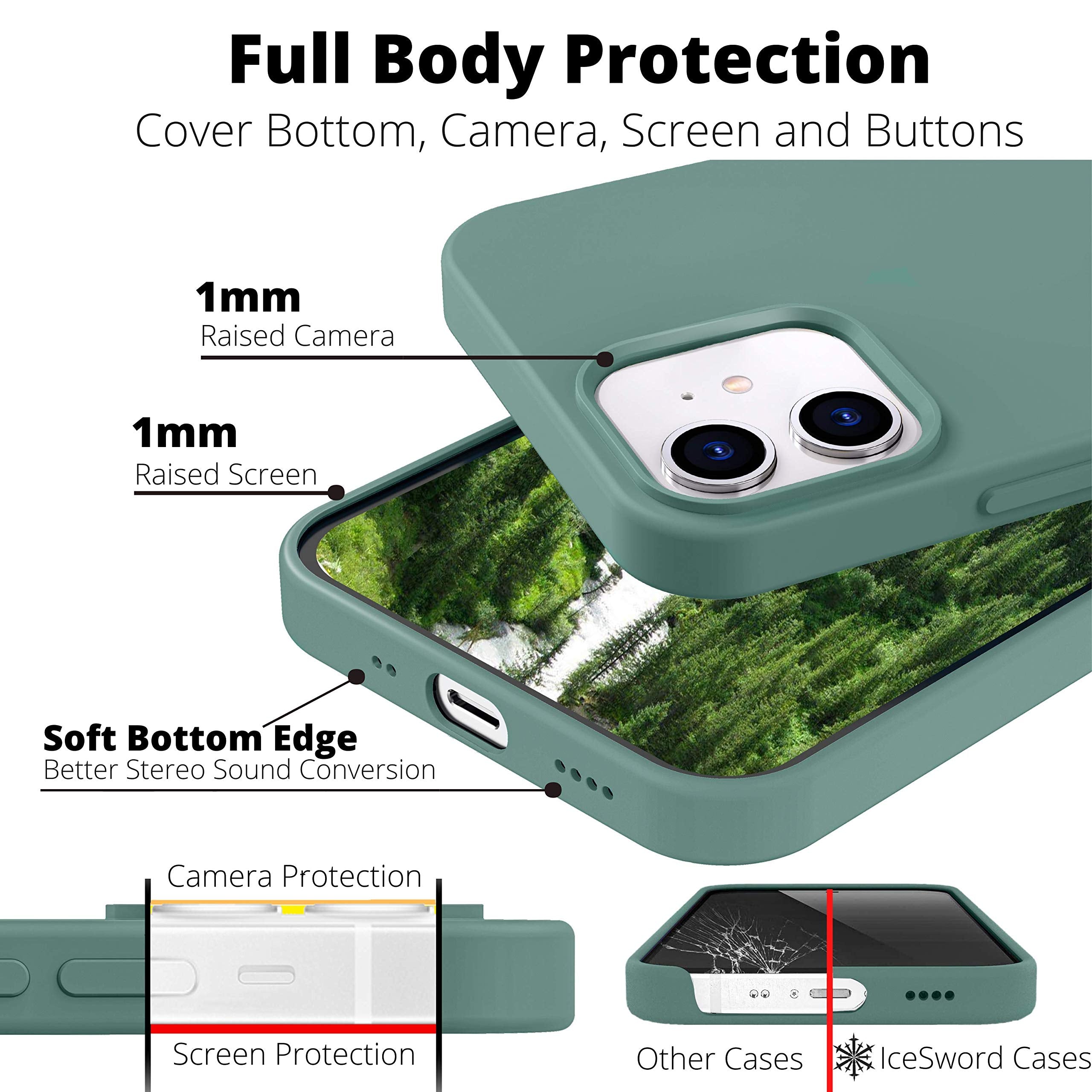 Icesword Iphone 12 Mini Case Pine Green, Thin Liquid Silicone Case, Matte Pure Pine Green, Soft Silk Microfiber Cloth, Gel Rubbe