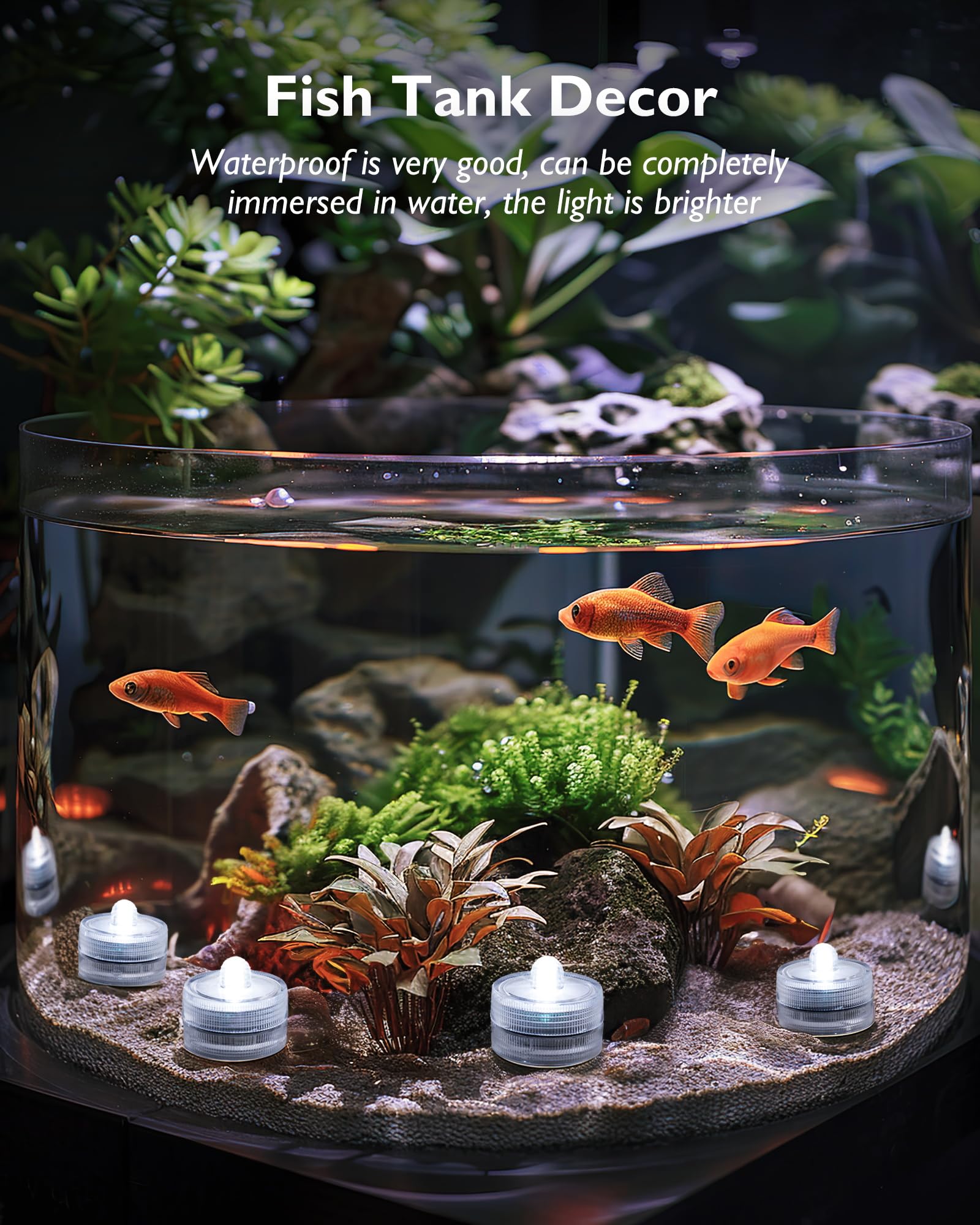 Homemory 12Pcs Mini Submersible Led Lights, 150+Hour Waterproof Small Tealight Candles,Battery Operated Underwater Efx Light For