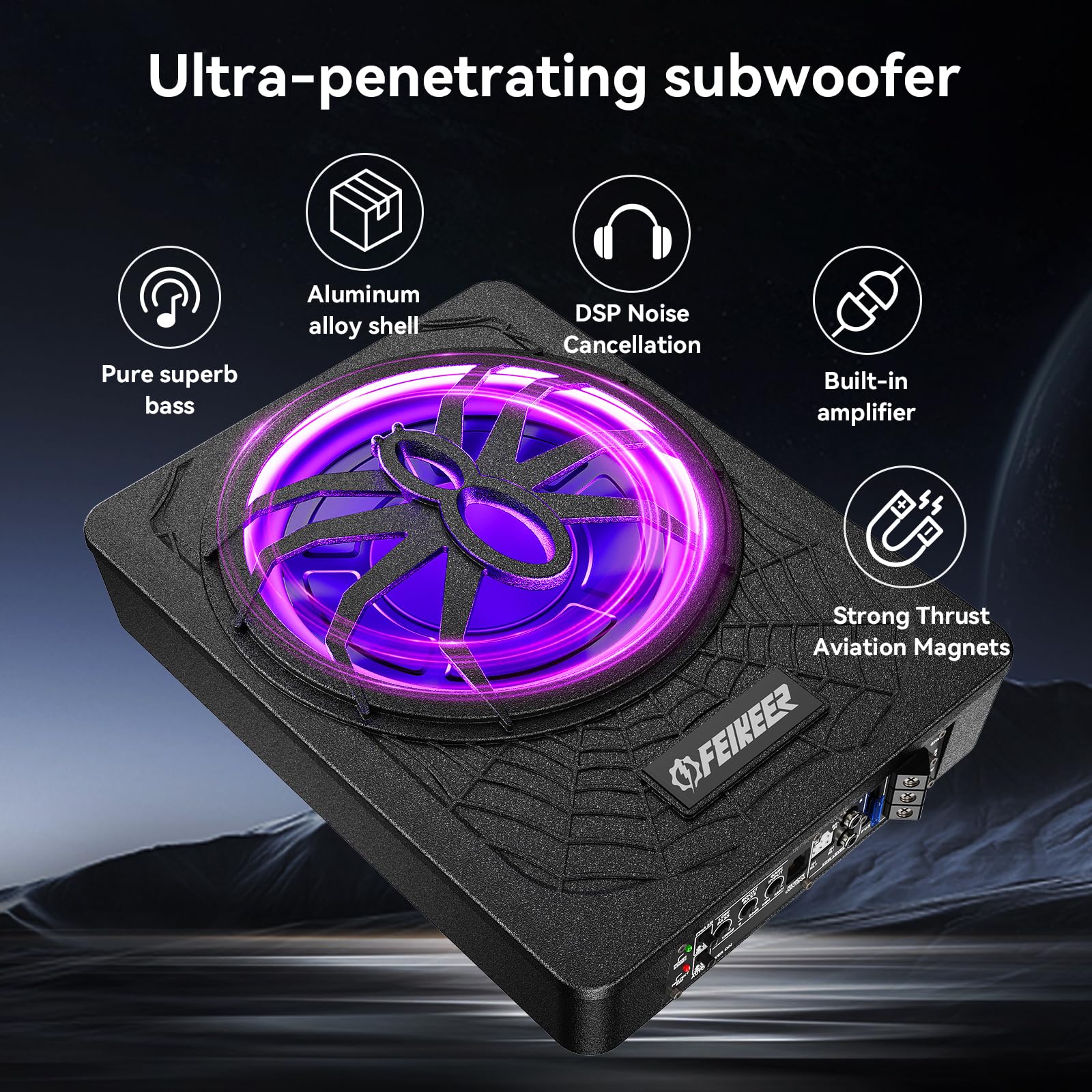 2025 10'' 1200W Under Seat Car Subwoofer, With Multicolor Led Lighting, Deep Bass Enhancement, Space Saving Design. Under Seat S