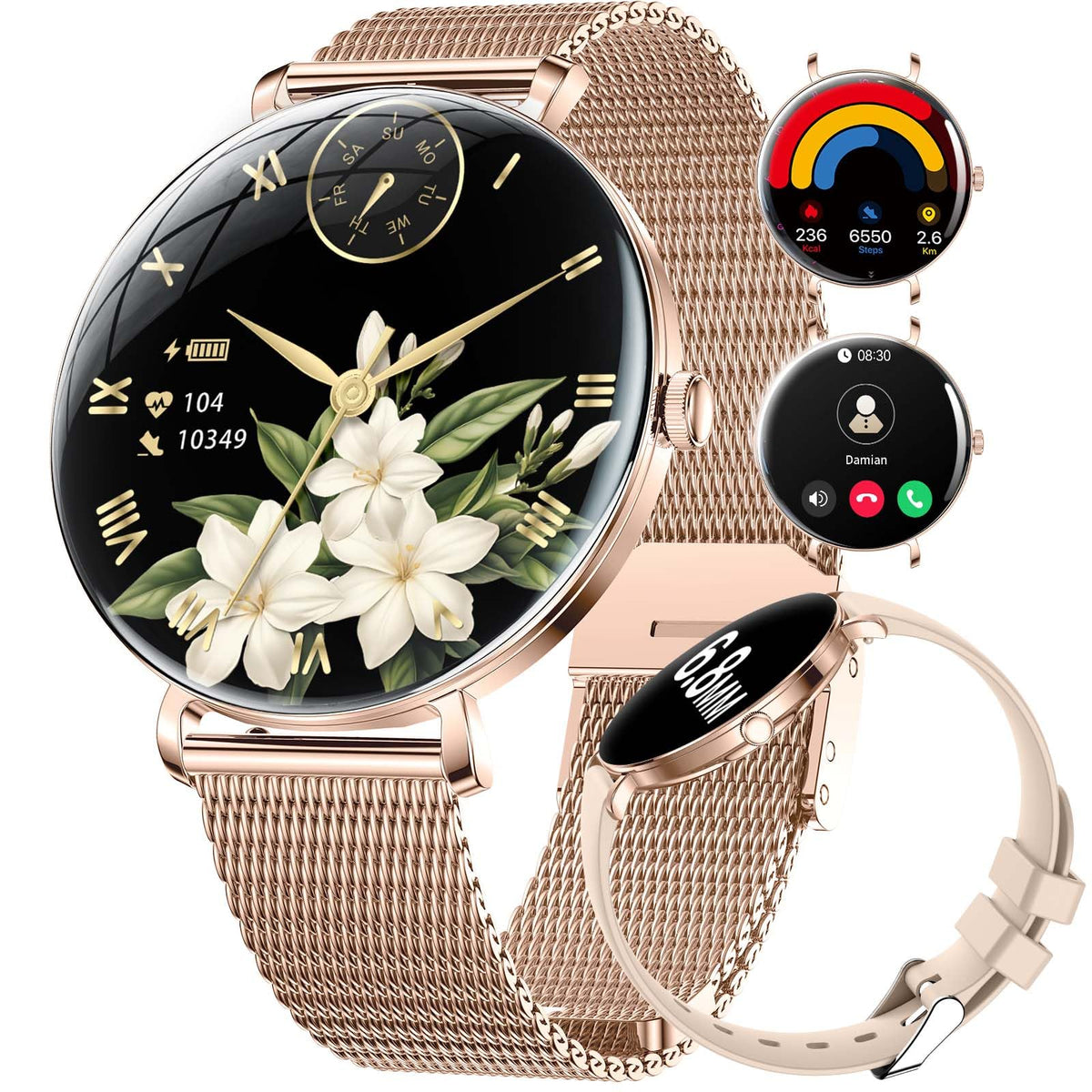 Sunkta Smart Watch For Women, 1.43 ' ' Amoled Smart Watches, Ladies Fitness Watch With 100+ Sport Mode/Buletooth Calling, Ip68 W