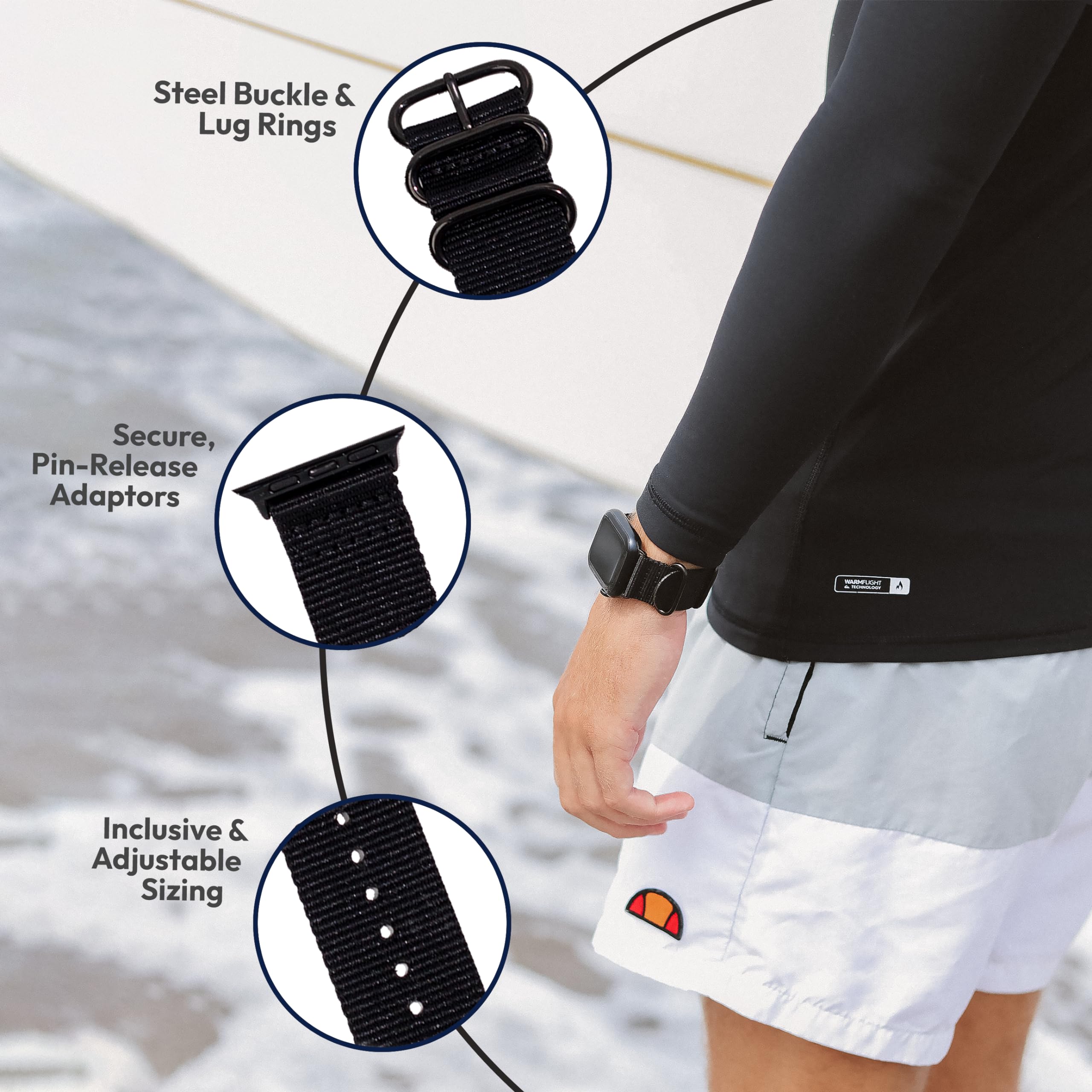 Carterjett Compatible With Apple Watch Band 41/40/38Mm Large Xl Nylon Iwatch Band Replacement Strap Extra Long Black Hardware Co