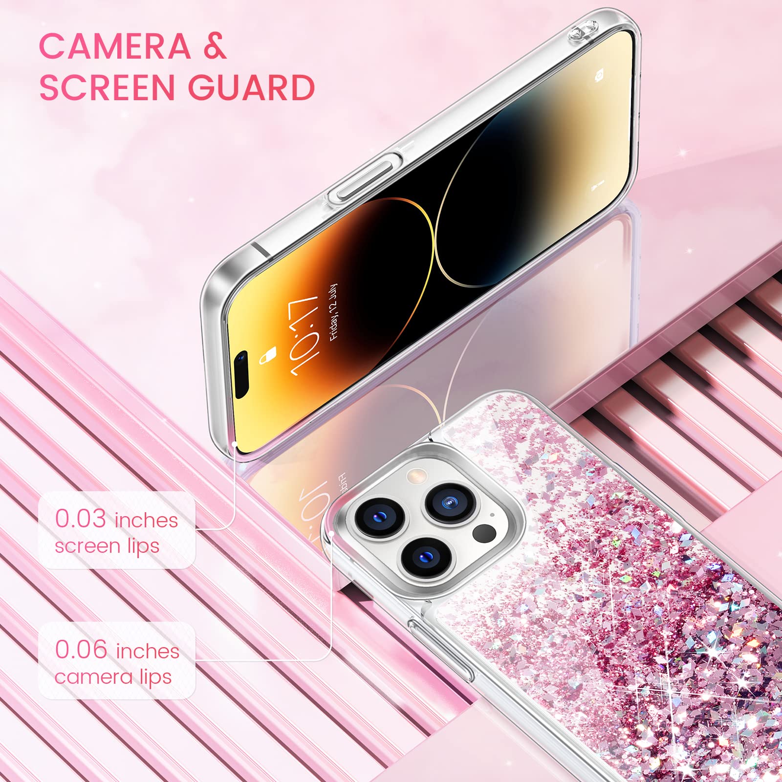 Caka For Iphone 14 Pro Case Glitter For Women Girls Girly Bling Sparkle Luxury Flowing Floating Quicksand Clear Phone Case Cover