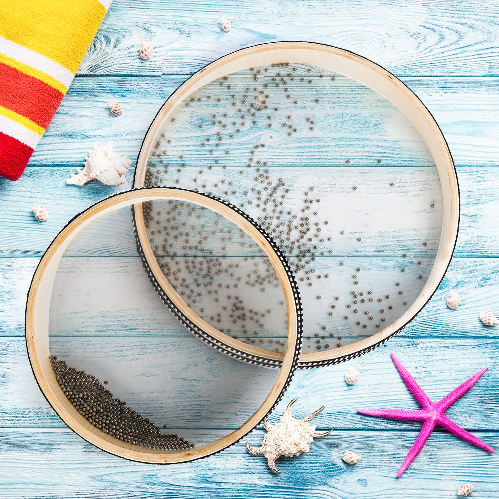 Fasmov 4 Pack Wave Bead Ocean Drum, Sea Sound Drum With Hardwood Shell Ocean Sound Drum Musical Instrument Percussion For Home S